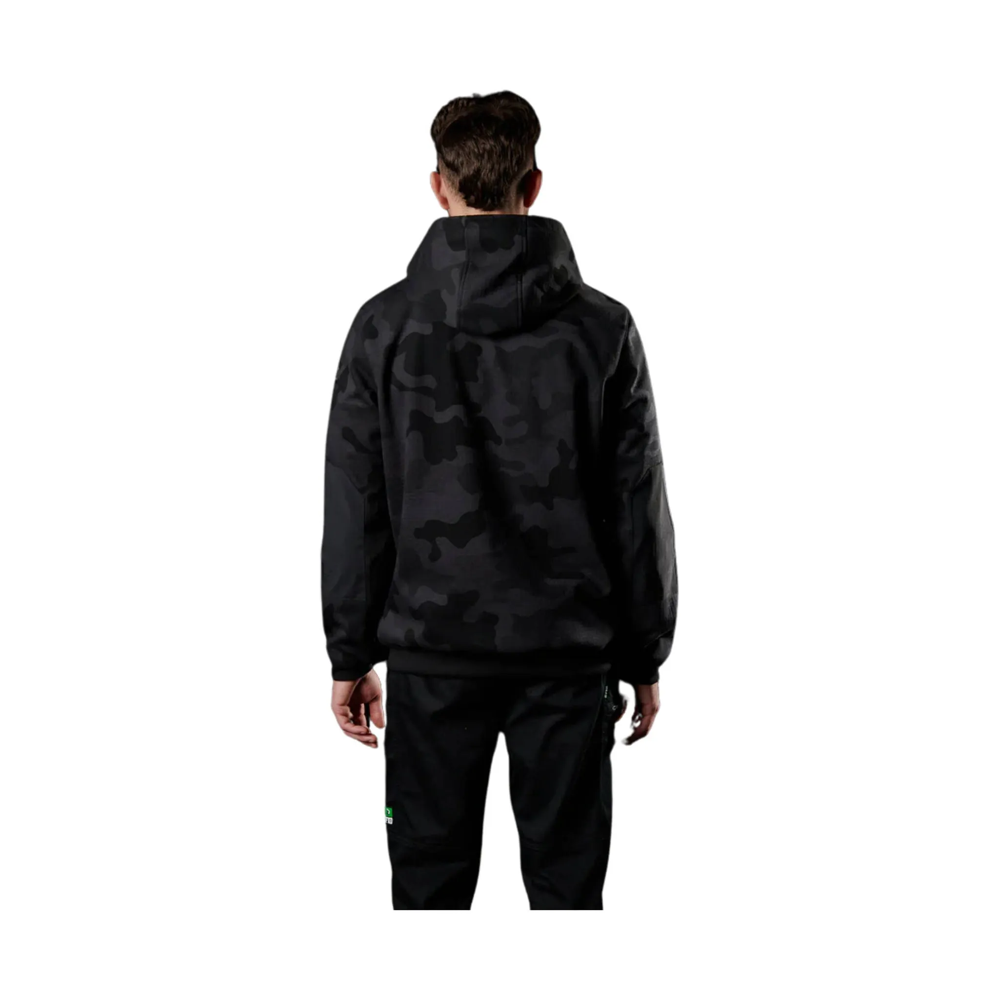 FXD Men's WF-1 Work Fleece Hoodie - Black Camo Flexible Fiber Fill Durable Water Repellent