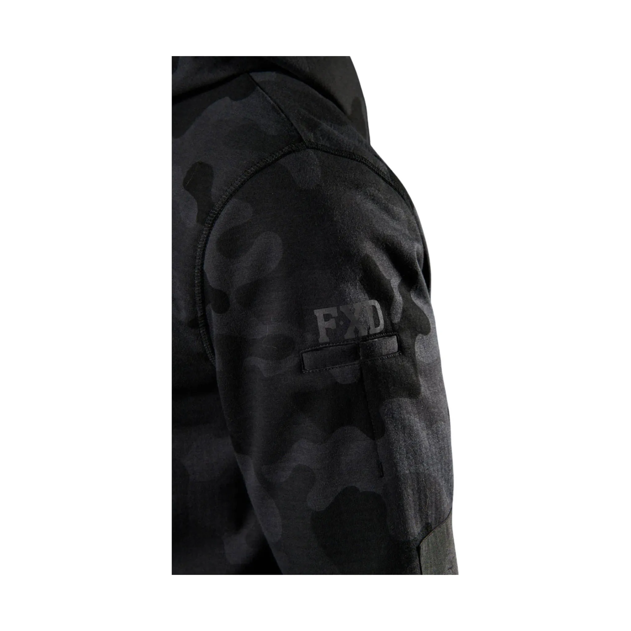 FXD Men's WF-1 Work Fleece Hoodie - Black Camo Full Zip Closure TearResistant Reinforcements