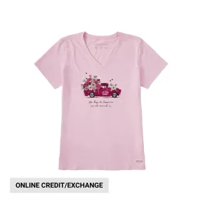 Life Is Good Women's Key To Happiness Floral Pickup Short Sleeve Crusher Vee - Seashell Pink HypoallergenicFibers Easy to Wear