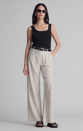 WOVEN BUTTON PANTS IN BLACK STRIPE Multi Pocket System All Purpose Wear