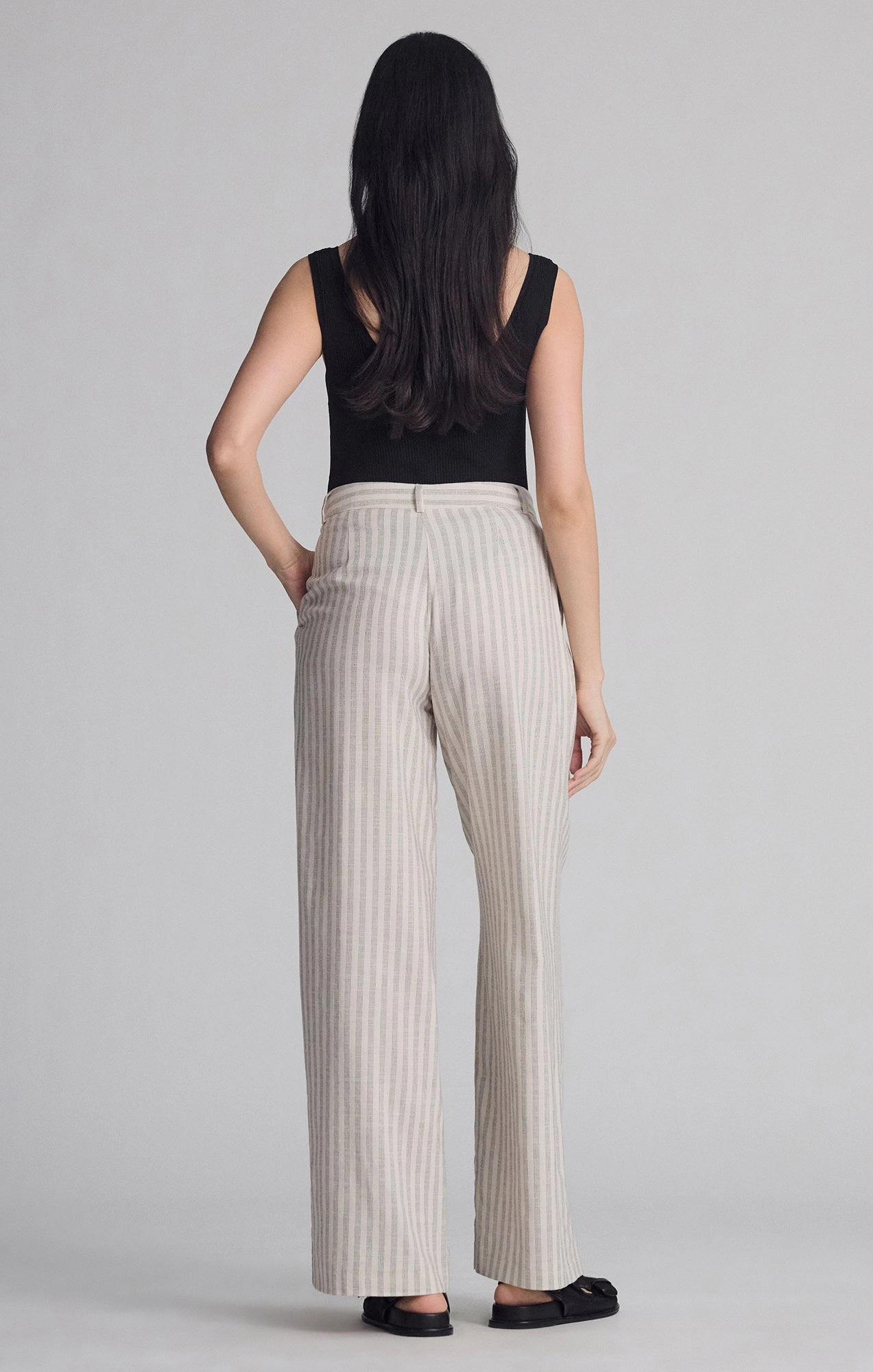 All Time Use WOVEN BUTTON PANTS IN BLACK STRIPE