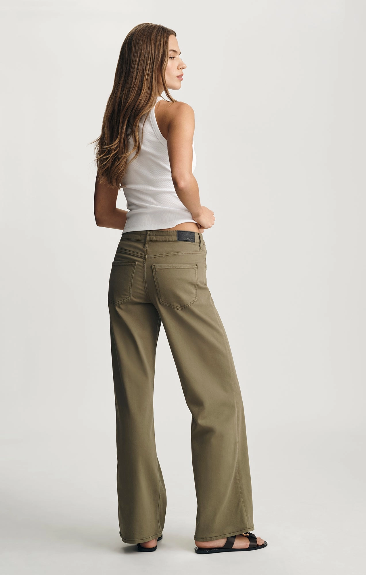 ALENA WIDE LEG IN DARK OLIVE SATEEN Active Flex