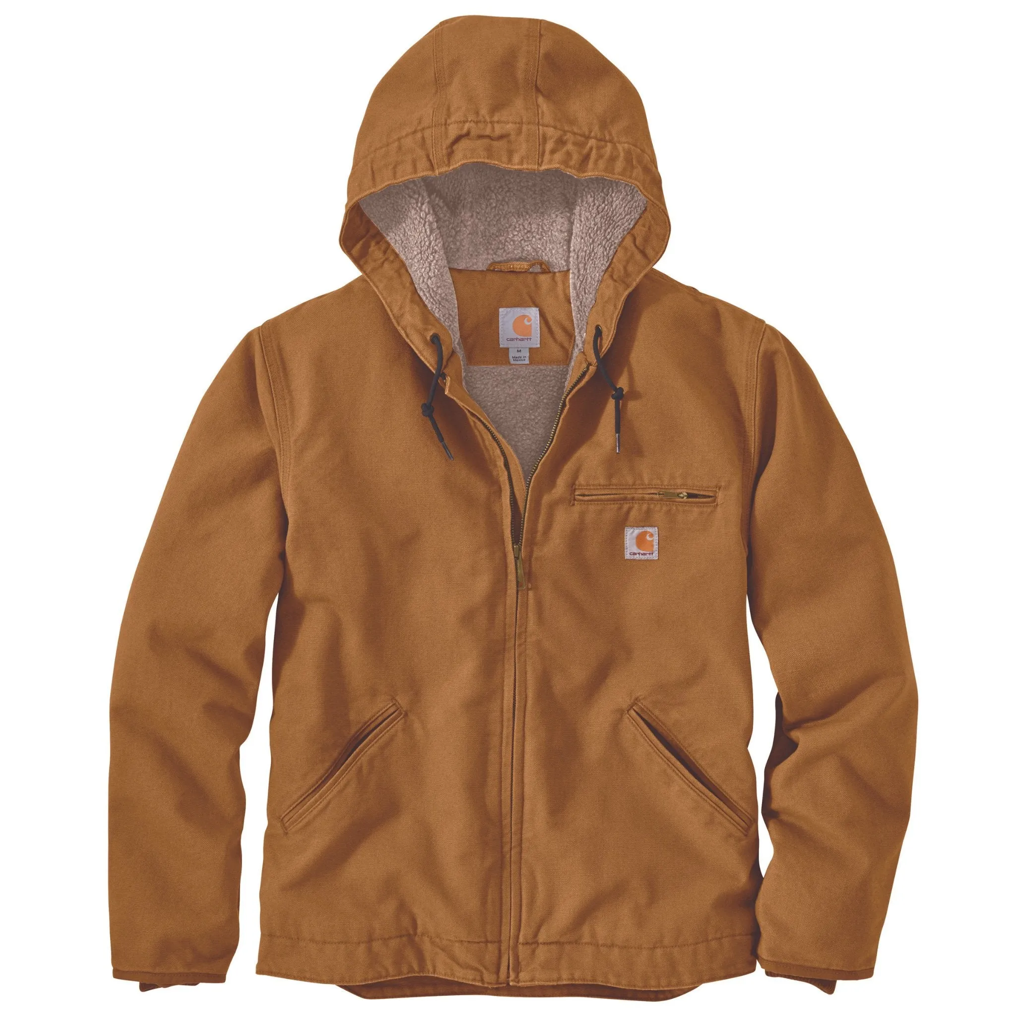 Carhartt Men's Relaxed Fit Washed Duck Sherpa Lined Jacket - Brown Abrasion resistant