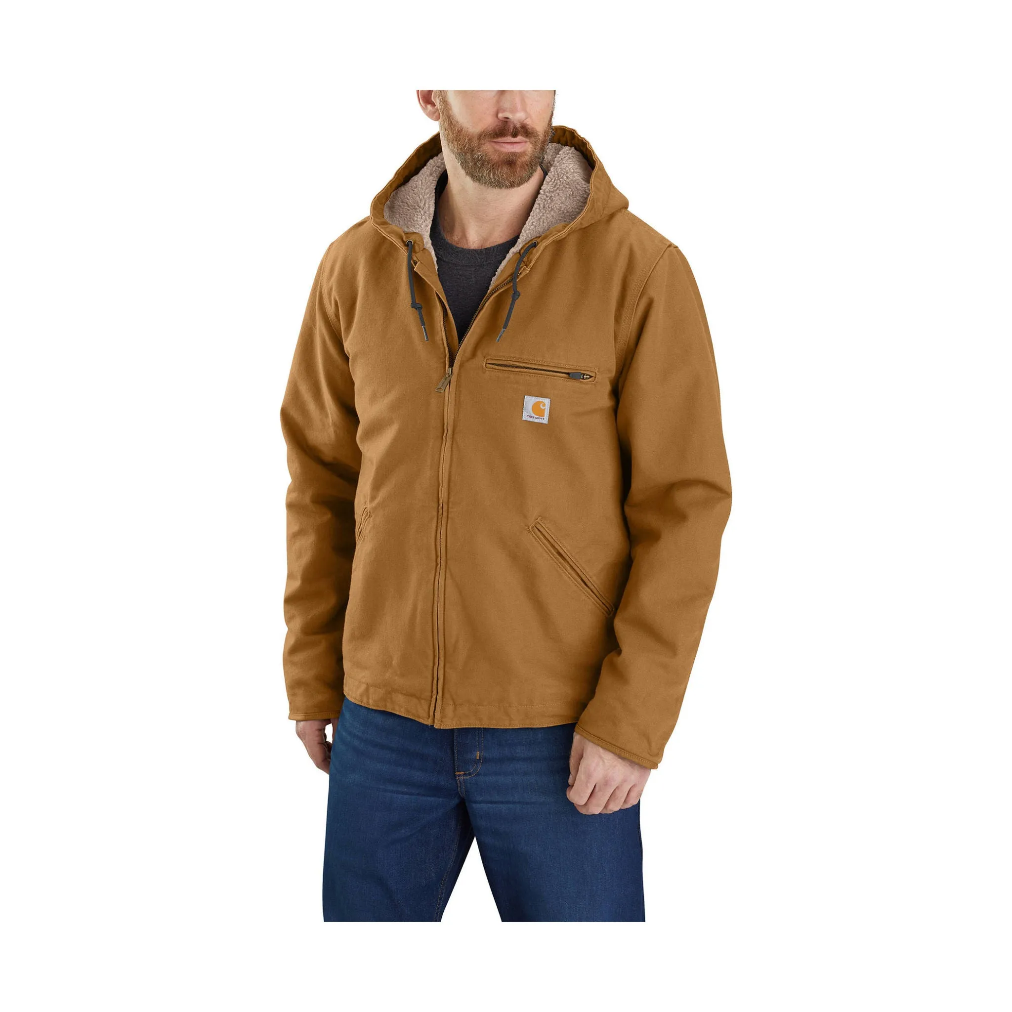 Quick Dry Fabric Abrasion Resistant Shell Carhartt Men's Relaxed Fit Washed Duck Sherpa Lined Jacket - Brown