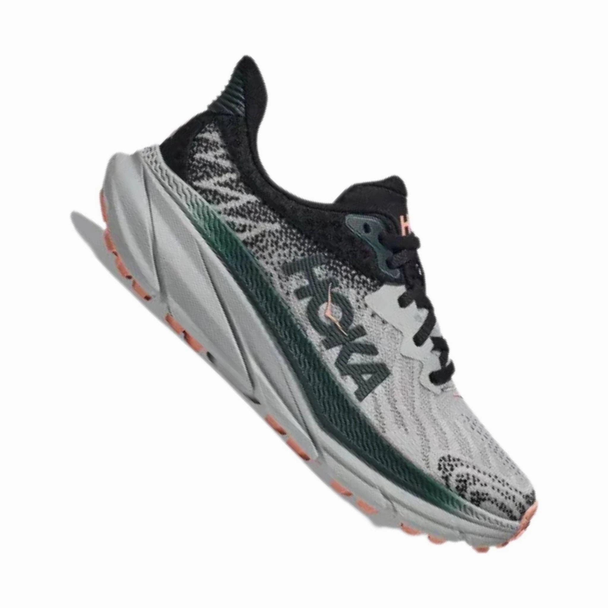 Comfy Fit Hexagonal Lug Pattern HOKA Women's Challenger 7 Trail Running Shoes - Harbor Mist/Spruce