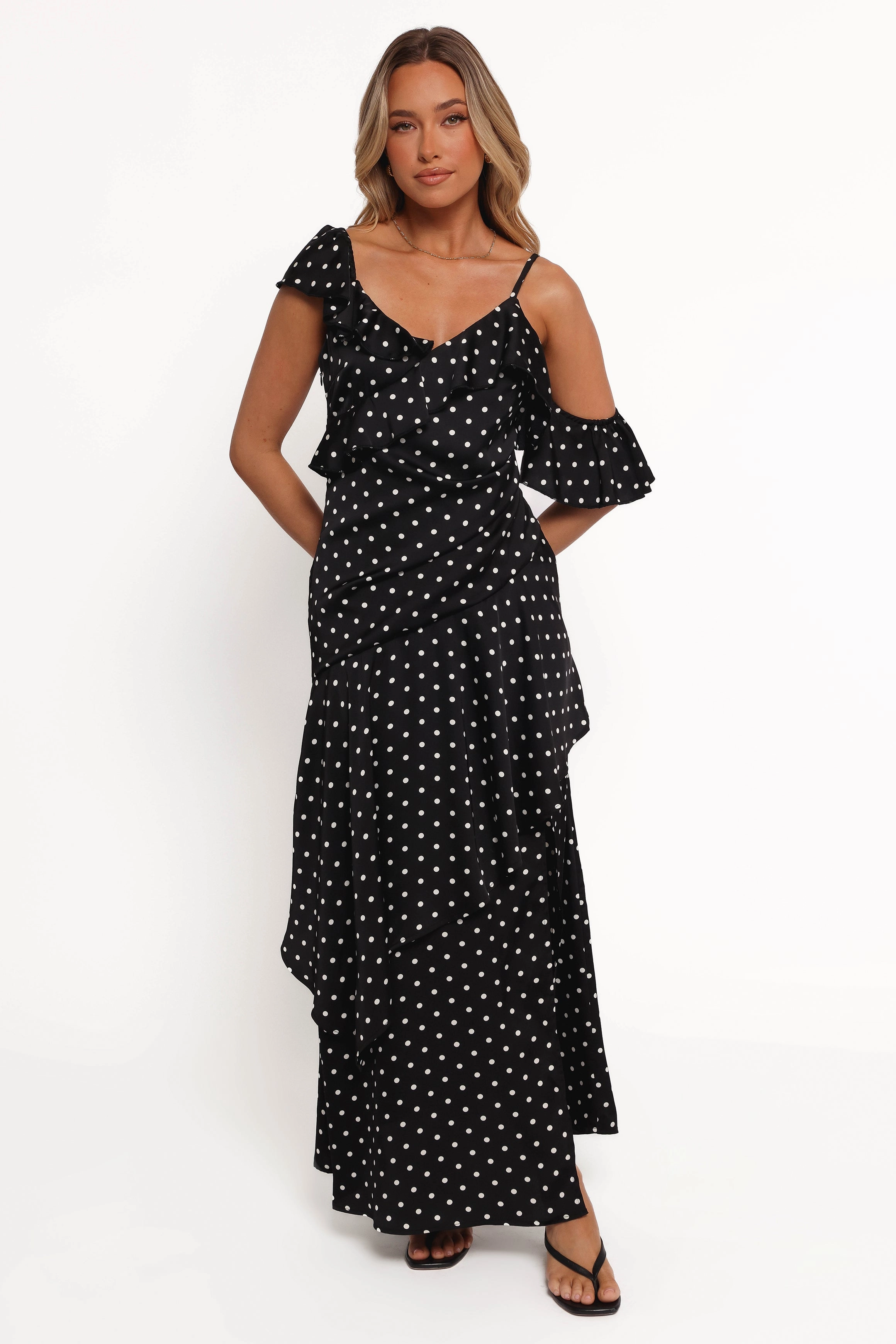 Fresh Stitch Silk Shine Adelina Maxi Dress - Black Polka Dot