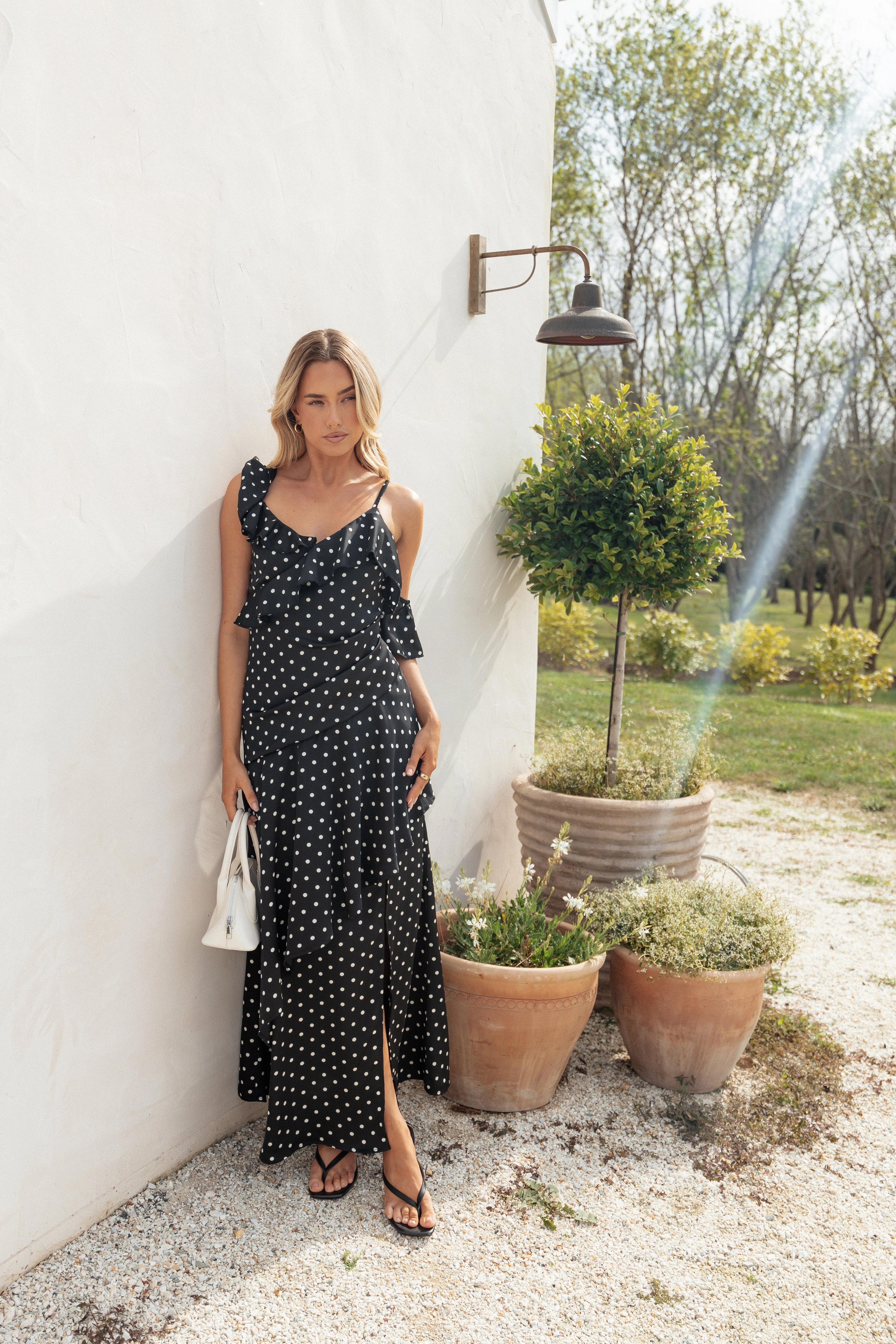 All-season garment Adelina Maxi Dress - Black Polka Dot