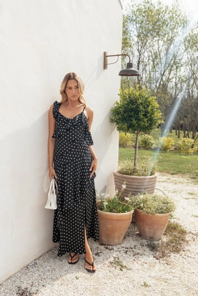 All-season garment Adelina Maxi Dress - Black Polka Dot
