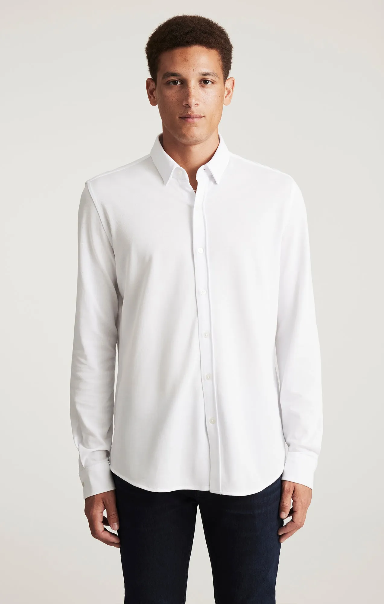 Animal Print Travel-friendly LONG SLEEVE BUTTON-UP SHIRT IN WHITE