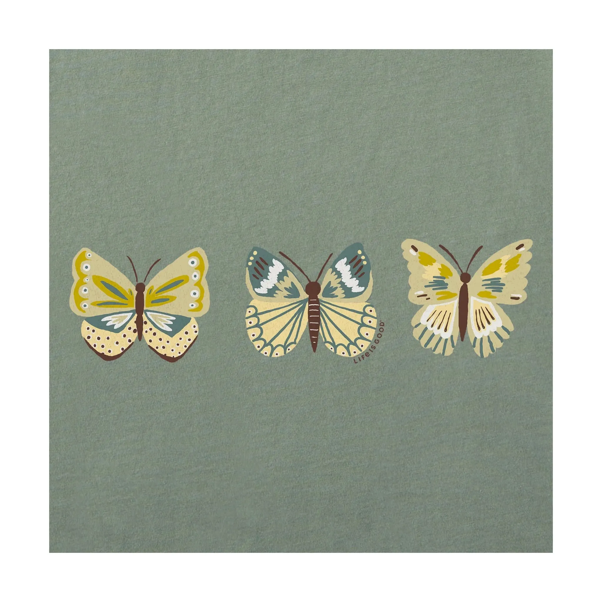 ConvertibleCollarSystem Summer Polo Life Is Good Women's Butterfly Lineup Short Sleeve Crusher Vee - Moss Green
