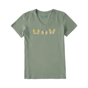 Life Is Good Women's Butterfly Lineup Short Sleeve Crusher Vee - Moss Green SeamlessConstruction
