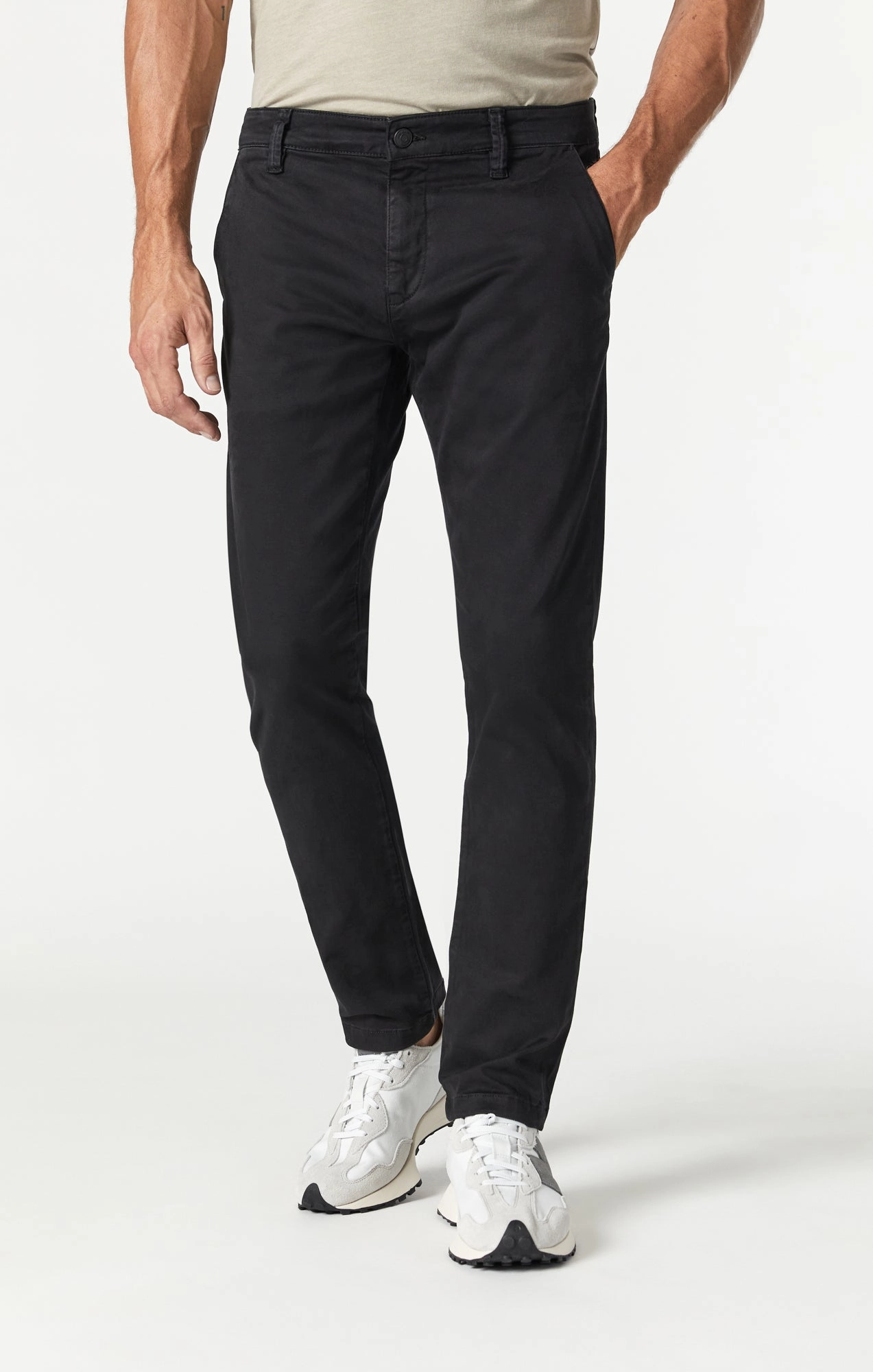 Seamless Waist Technology Trendy Cut JOHNNY SLIM CHINO IN BLACK SATEEN TWILL