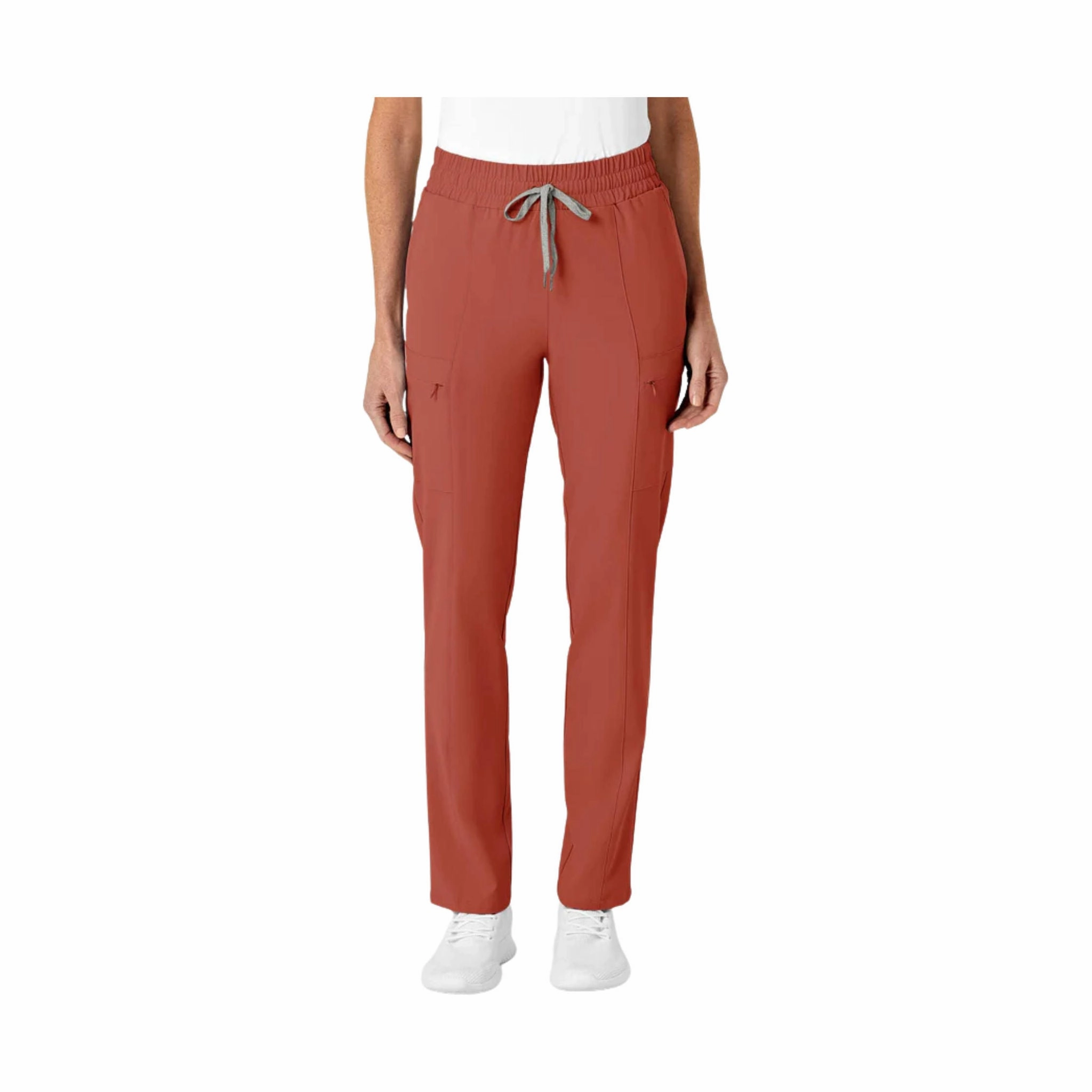 Wink Women's High Waist Slim Leg Scrub Pant - Mineral Red Stylish Layers