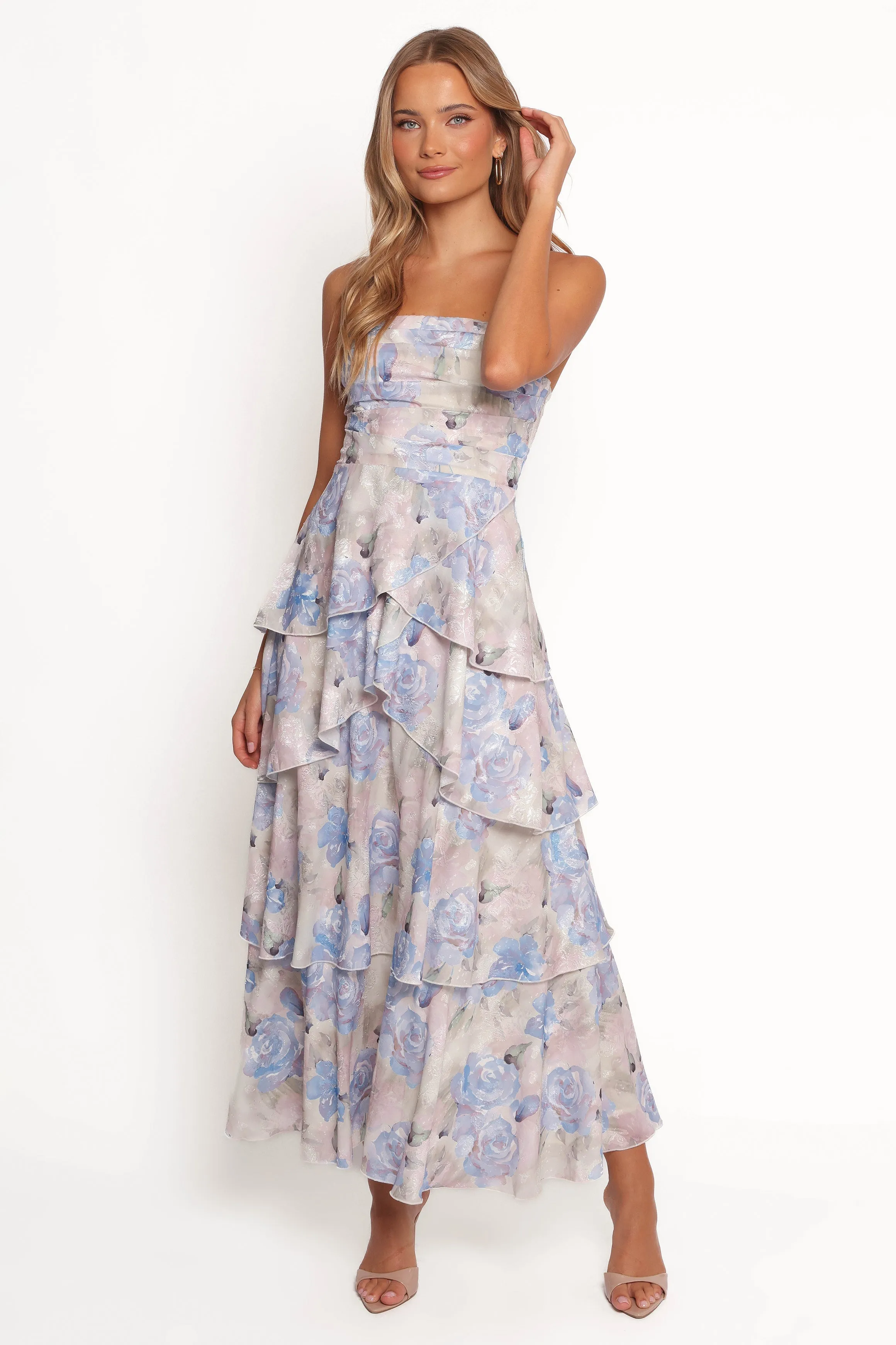Easy Draping Admira Strapless Maxi Dress - Blue Floral