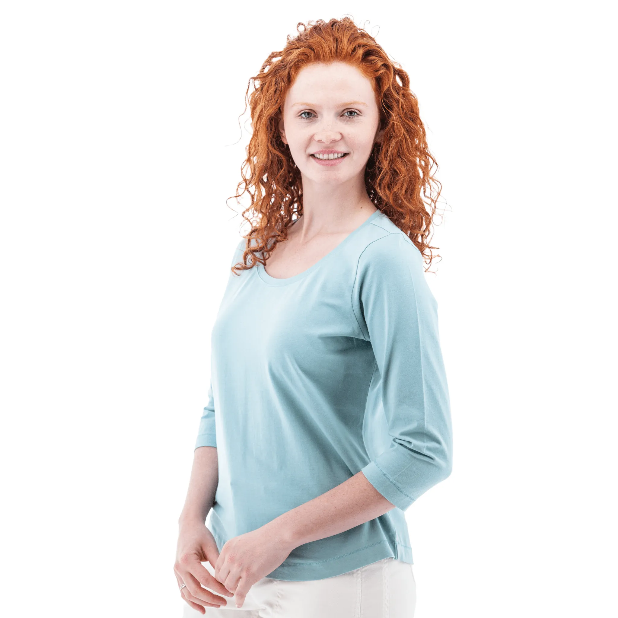 Old Ranch Women's Magnolia 25 Organic Three Quarter Sleeve Top - Tourmaline summer top NaturalFiberBlend