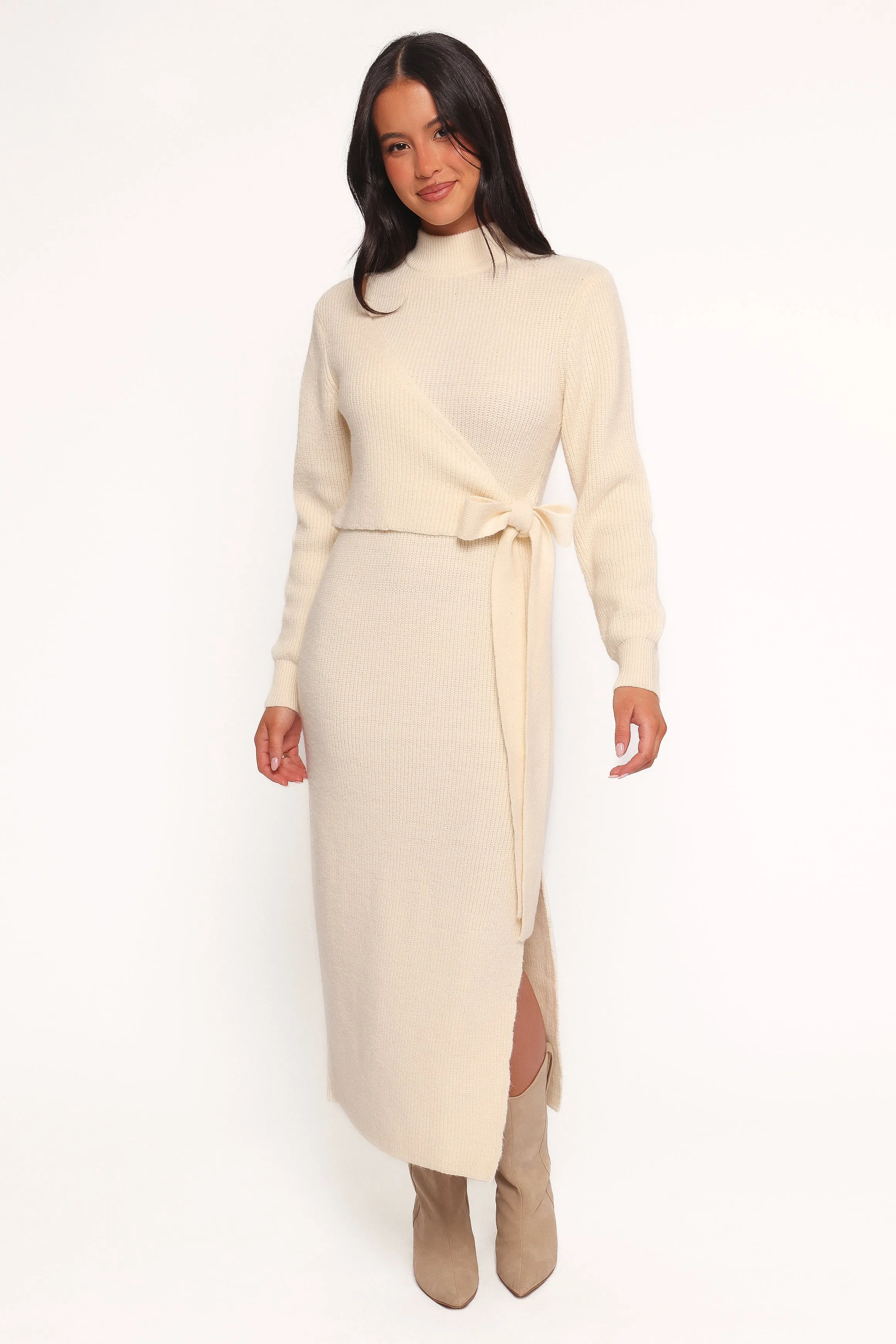 Smart and Elegant Smart Waistband Design Aerin Knit Dress - Cream