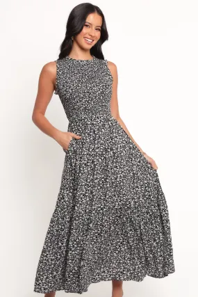 Smooth Layering Agatha Midi Dress - Black Floral