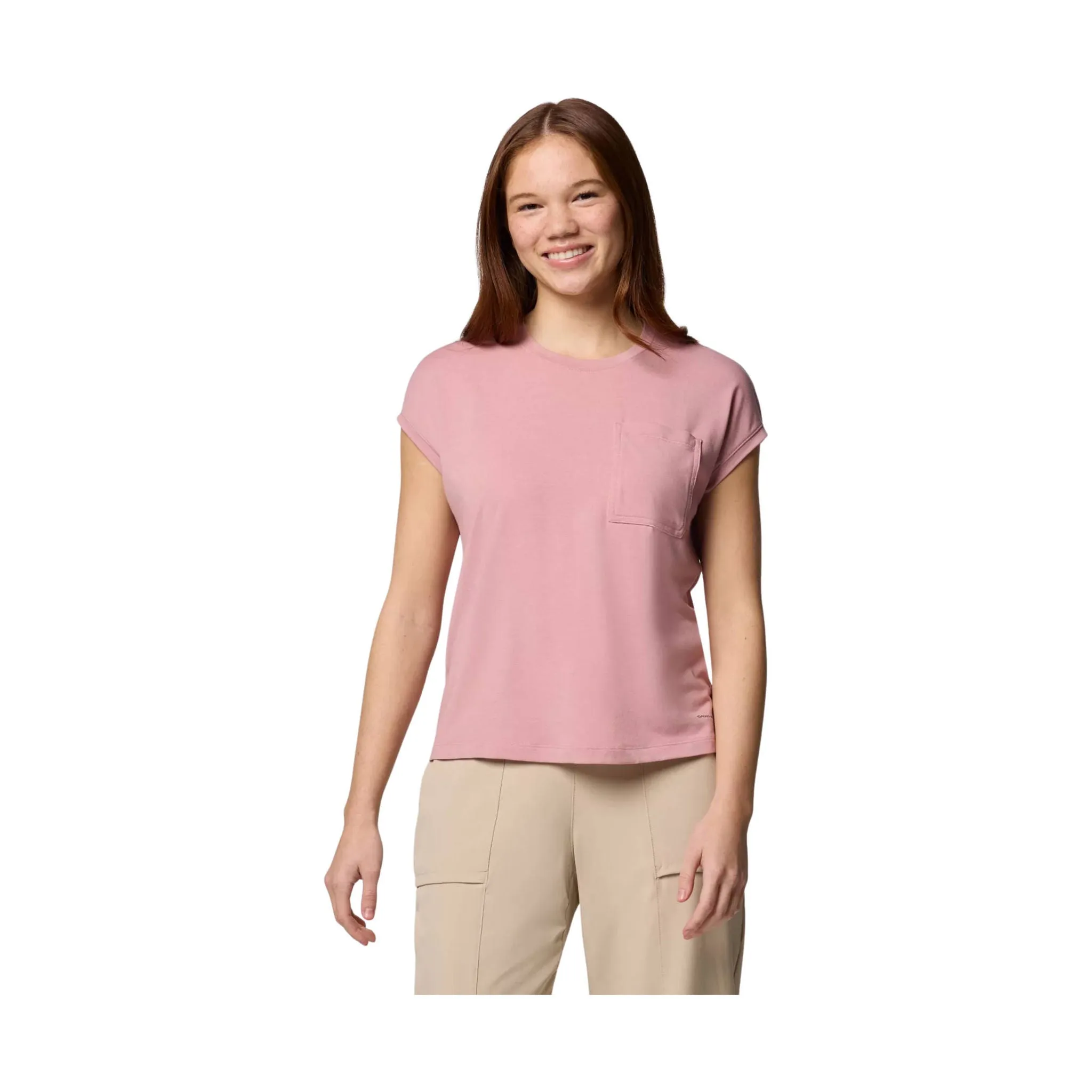HypoallergenicMaterial WrinkleResistant Fabric Columbia Women's Boundless Trek Short Sleeve Tee - Eraser Pink