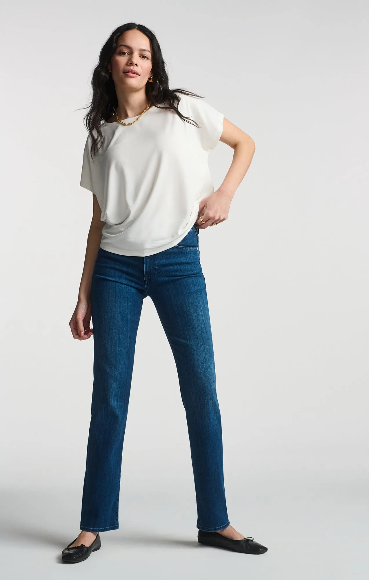 LUXE TOUCH TENCEL? BOAT NECK T-SHIRT IN ANTIQUE WHITE Versatile Layering Piece Casual Vibe