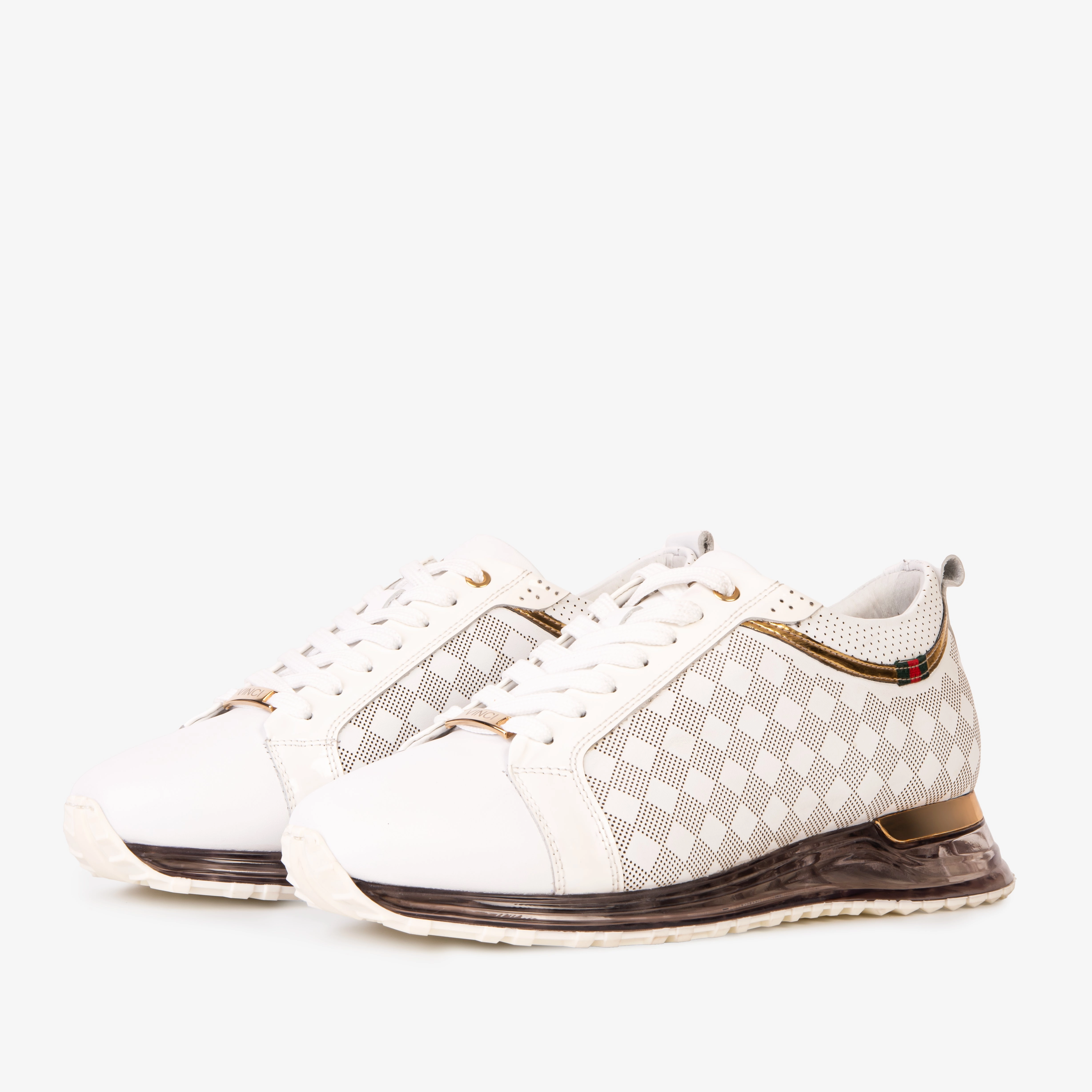 The Cenova White & Gold Leather Men Sneaker Arch Secure