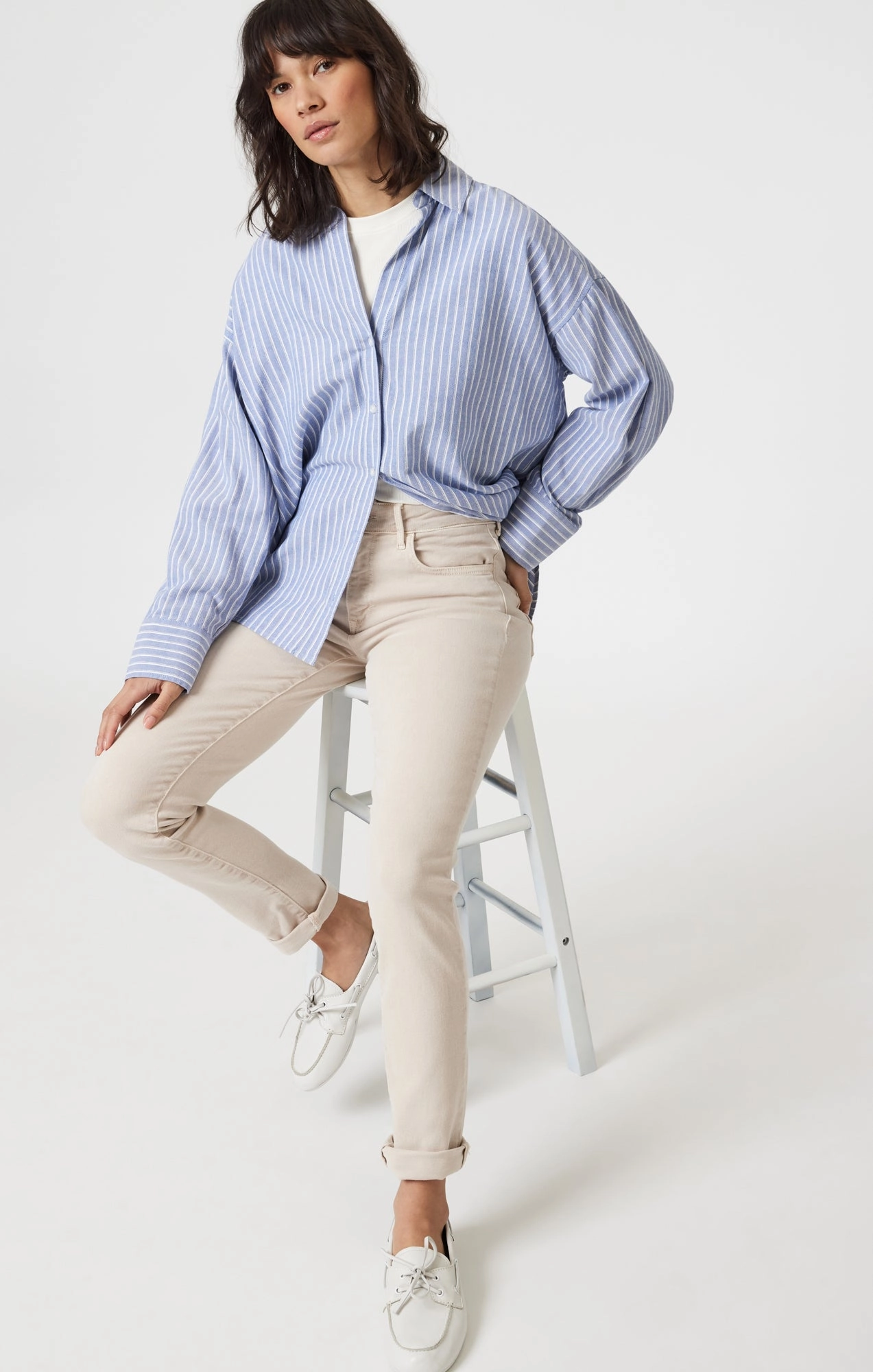 Thermal Regulating Fabric KATHLEEN SLIM BOYFRIEND IN BEIGE FLEX BLUE