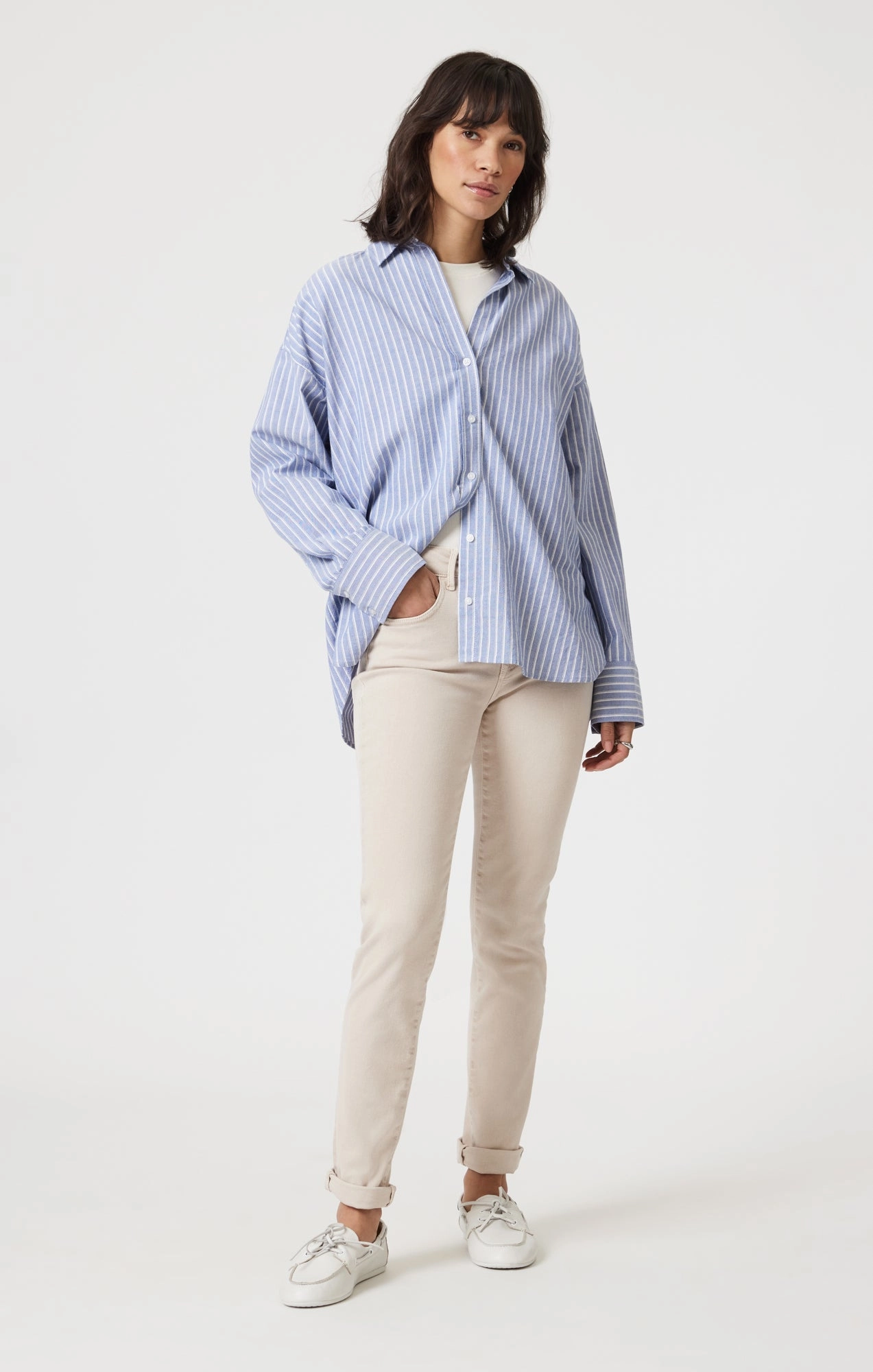 KATHLEEN SLIM BOYFRIEND IN BEIGE FLEX BLUE Lightweight Material Comfy Design