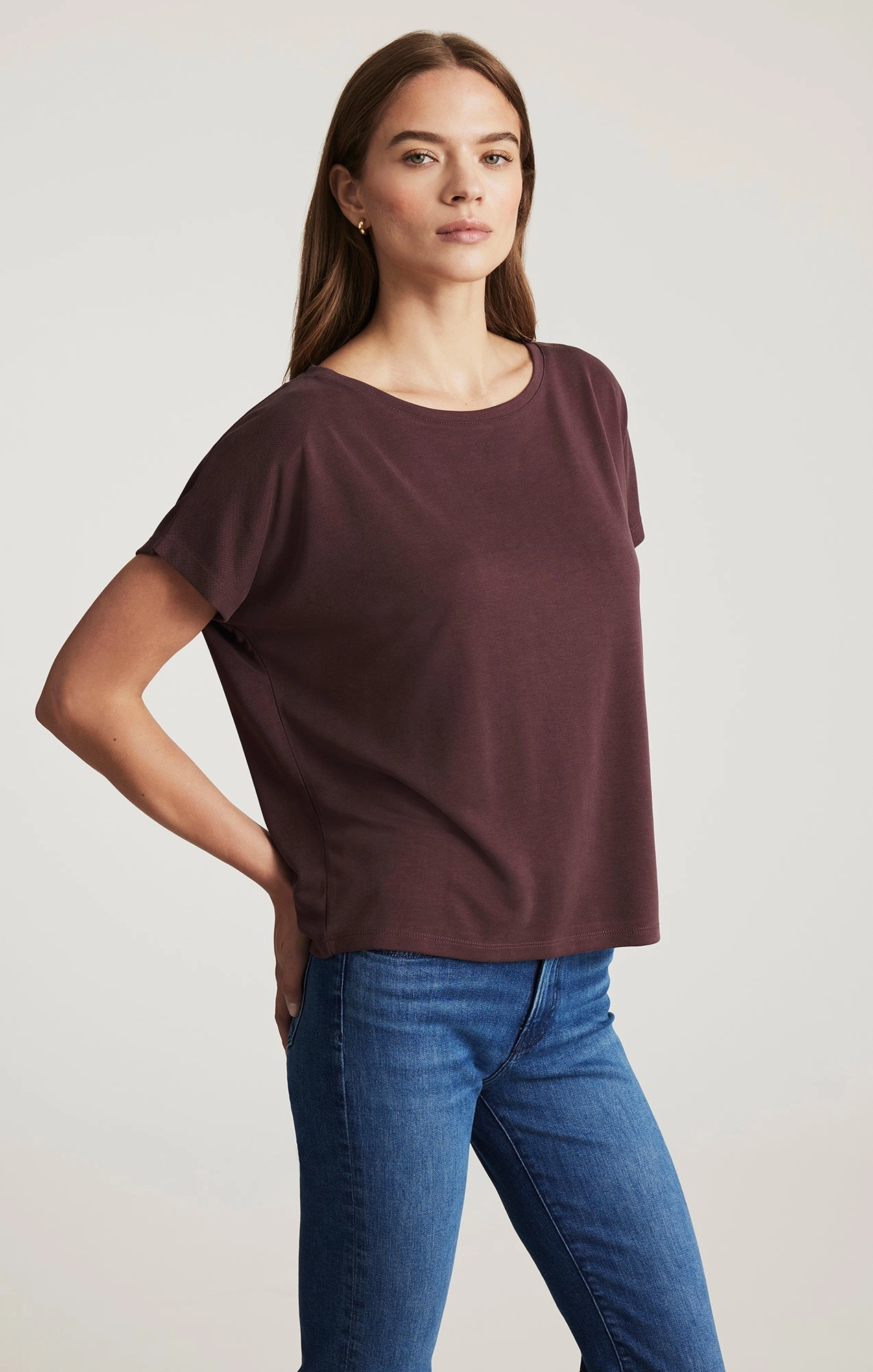 Bright and Bold LUXE TOUCH TENCEL? BOAT NECK T-SHIRT IN DECADENT CHOCOLATE