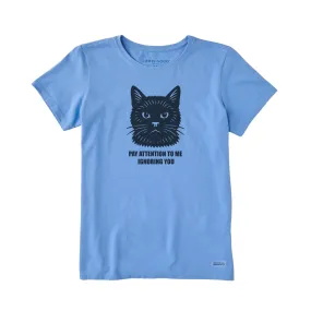 Life Is Good Women's Bert Ignore You Cat Short Sleeve Crusher Tee - Cornflower Blue EcoFriendly Dye Process