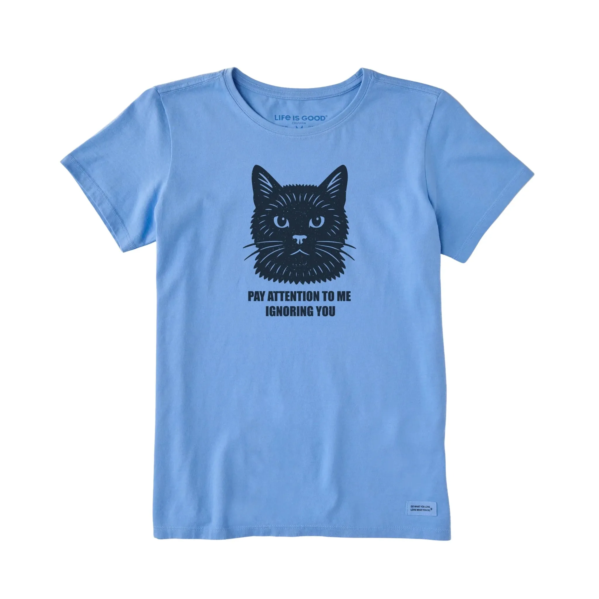 Life Is Good Women's Bert Ignore You Cat Short Sleeve Crusher Tee - Cornflower Blue AirflowOptimized Design Comfortable Wear