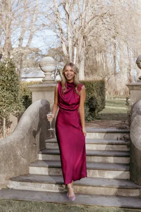 Anabelle Halter Neck Lace Maxi Dress - Berry Lace-Sleeve Relax Piece