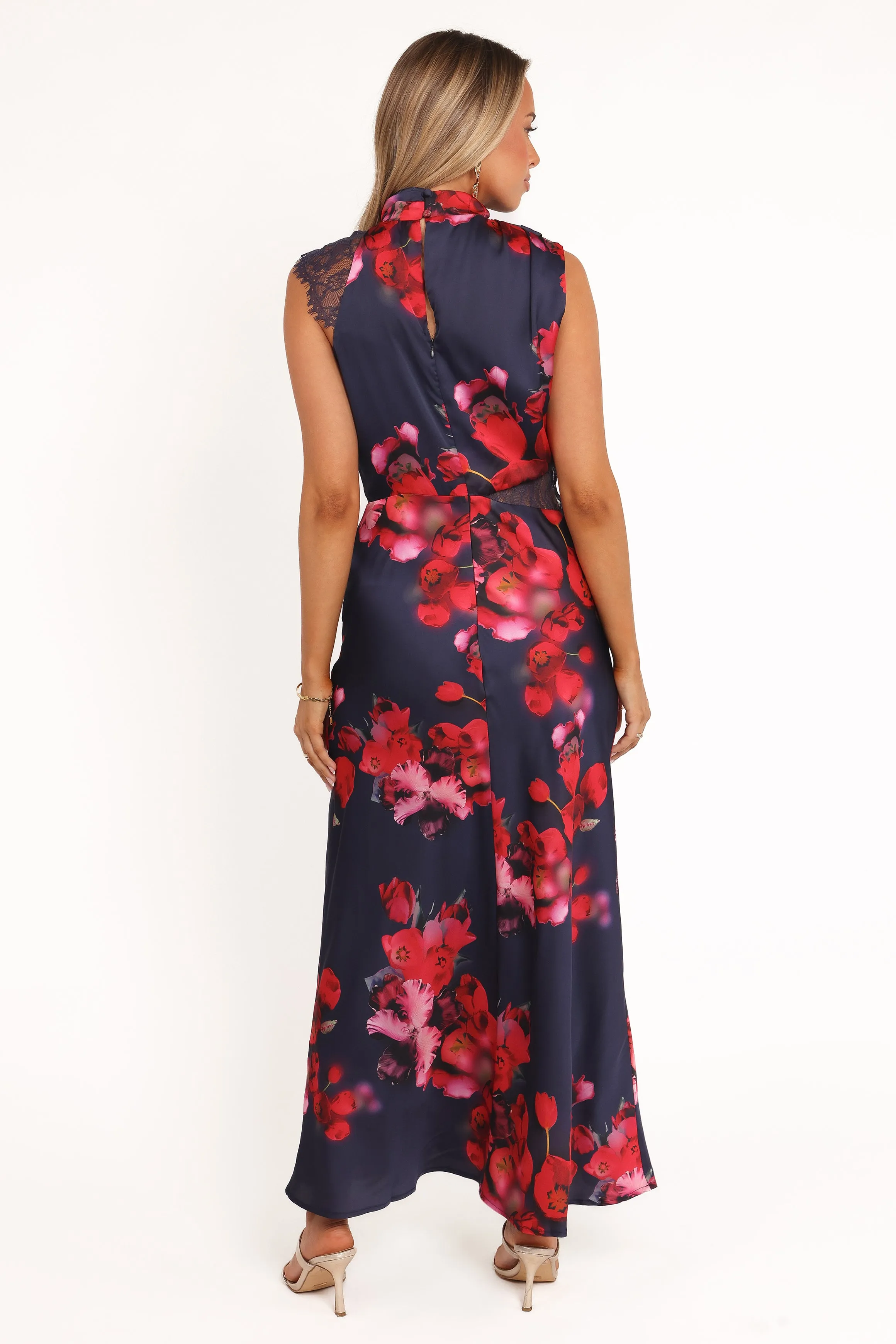 Ceremony Ready Anabelle Halter Neck Lace Maxi Dress - Navy Floral