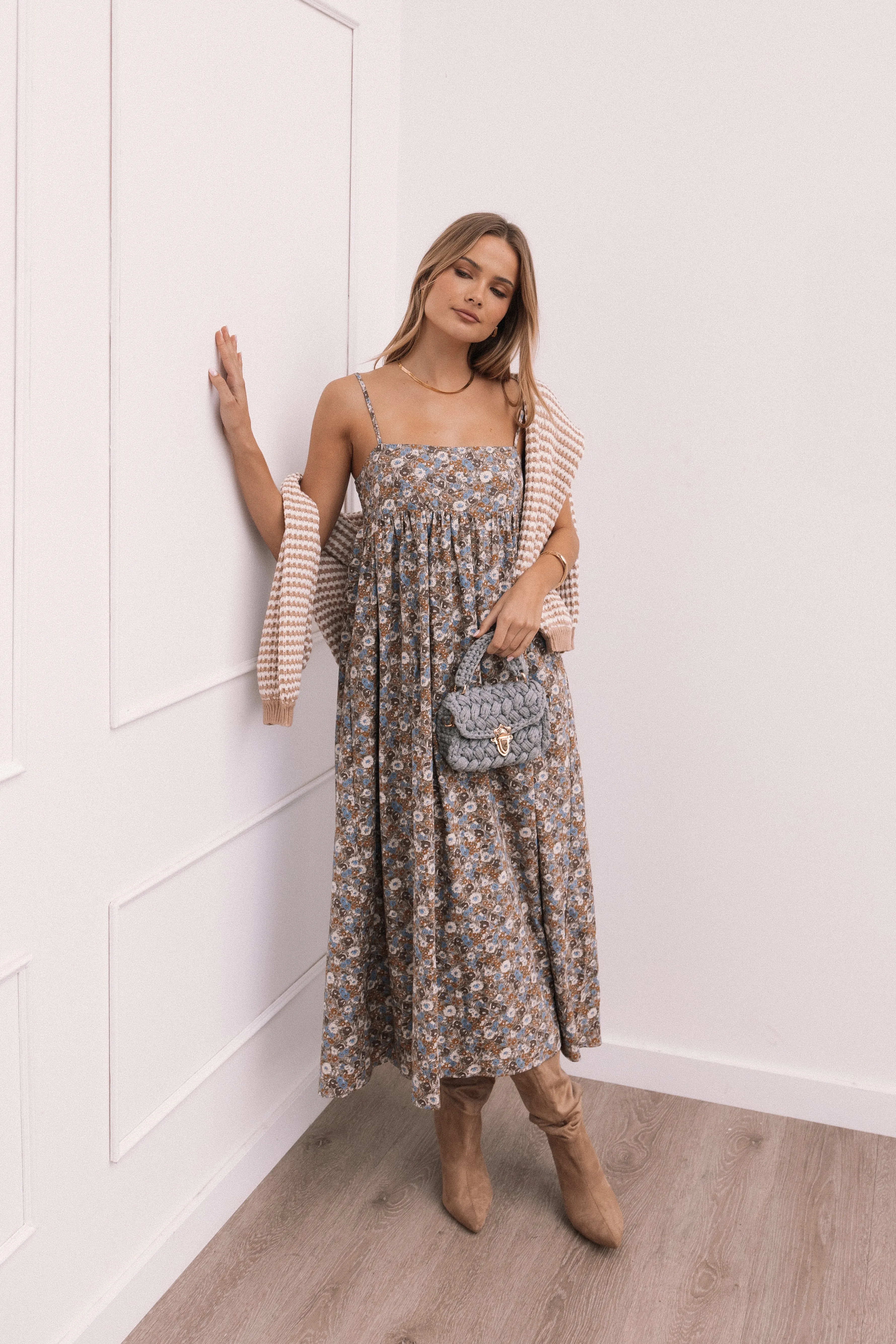 Andy Maxi Dress - Olive Ditsy Floral Smooth Design