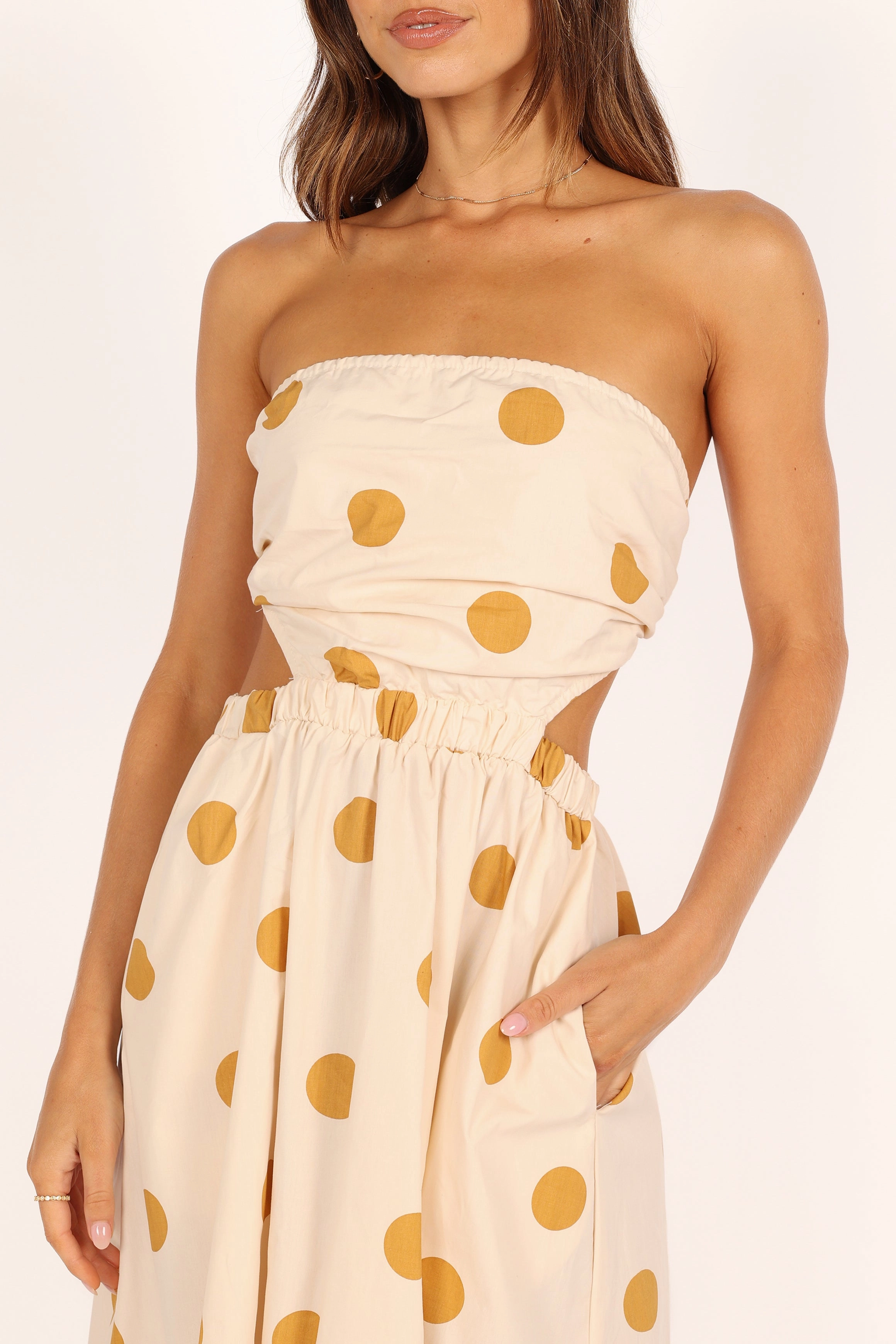Trendy Everyday Flattering Cut Angelique Dress - Beige Spot