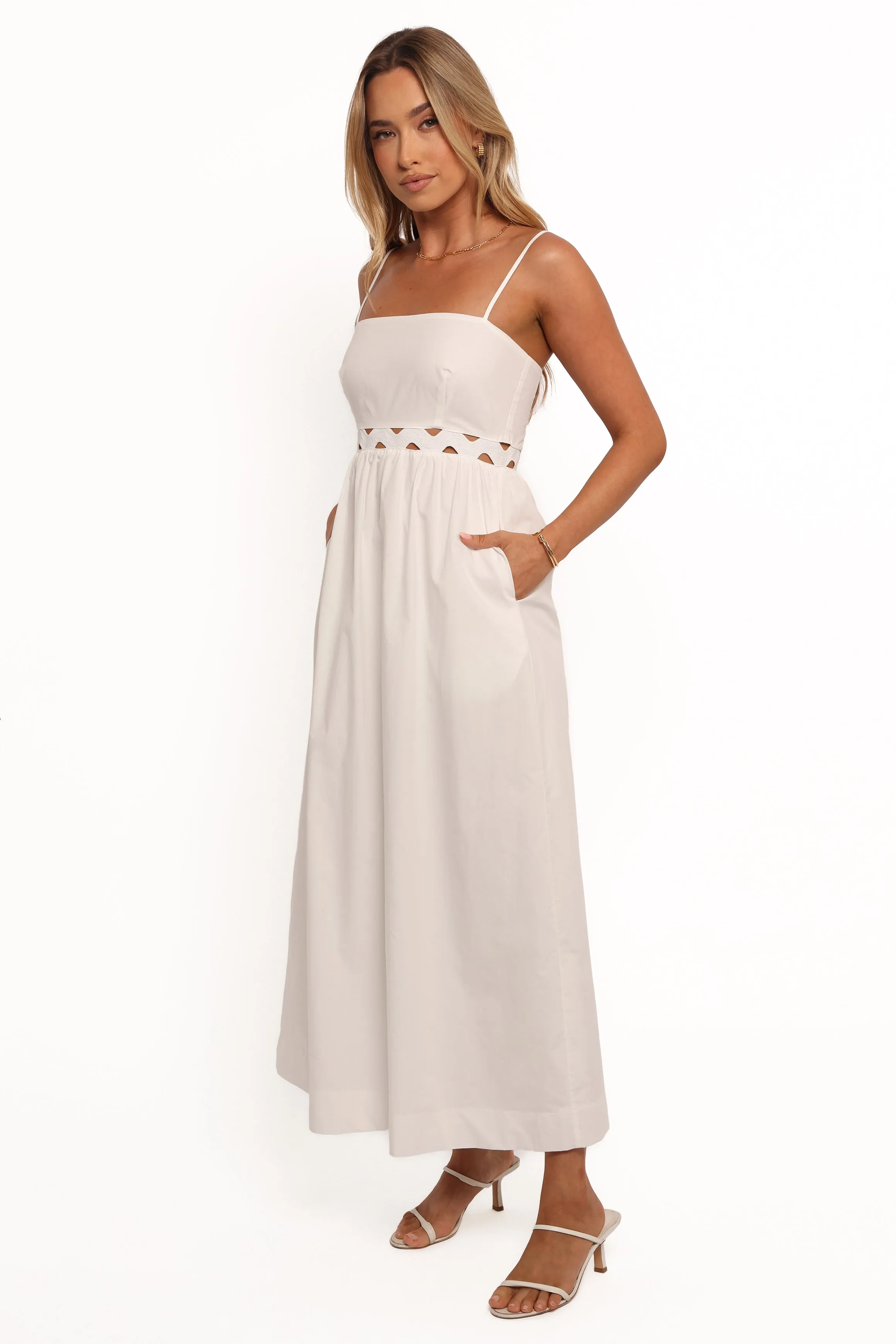 Peach Tone Formal Style Angelus Midi Dress - White