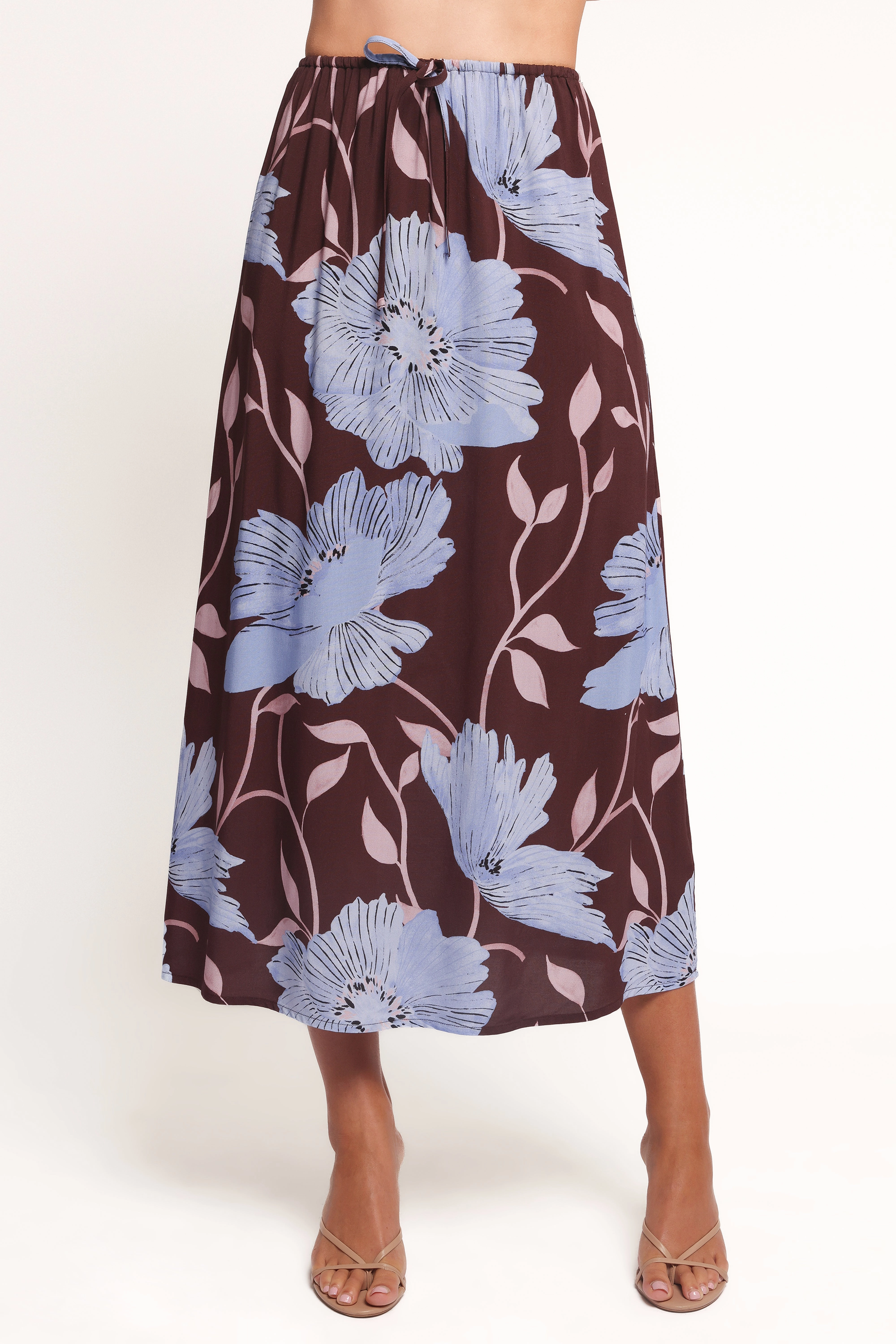 Wool blend Angie Midi Skirt - Blue Poppies