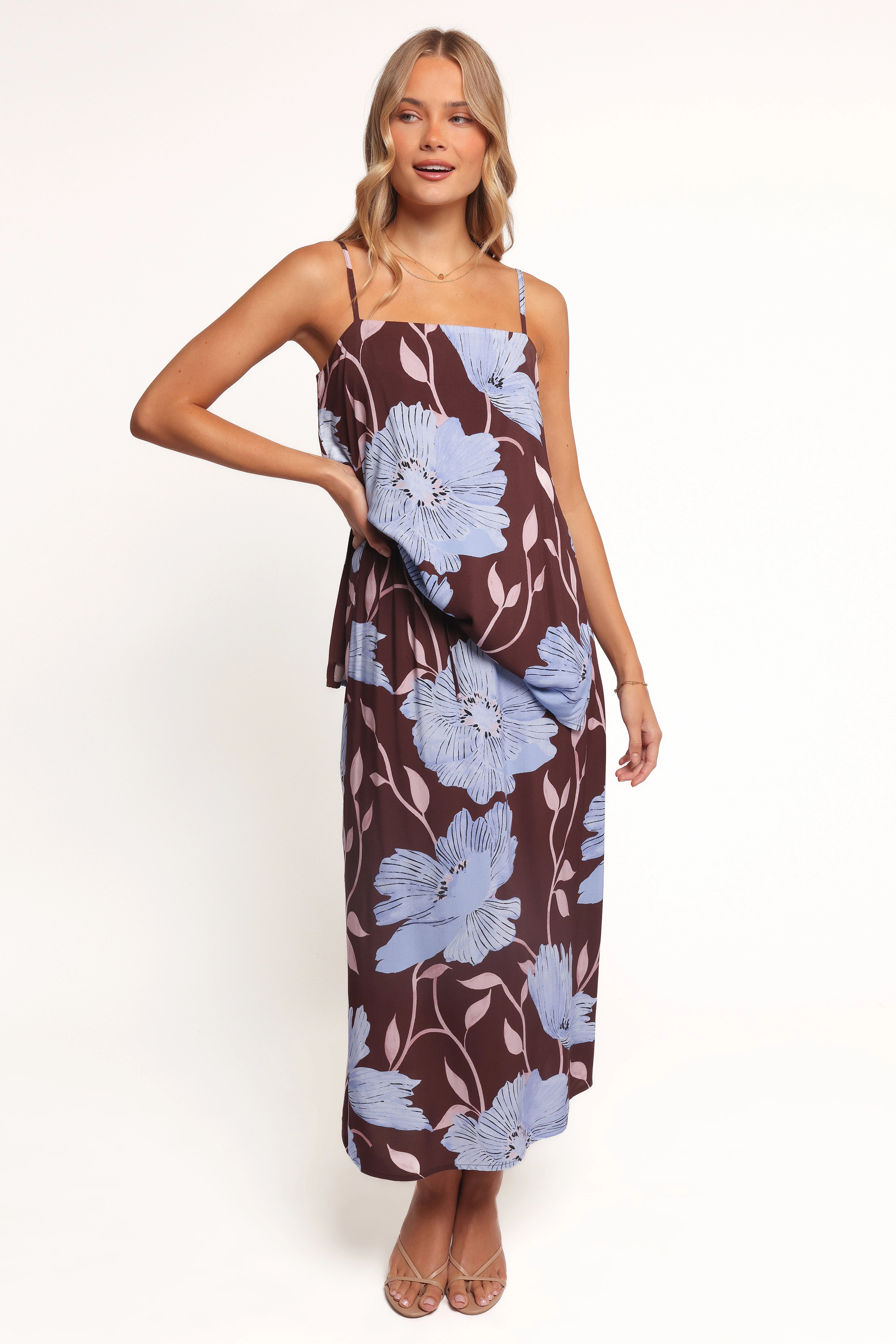 Angie Midi Skirt - Blue Poppies Monochrome Outfit Breezy Style