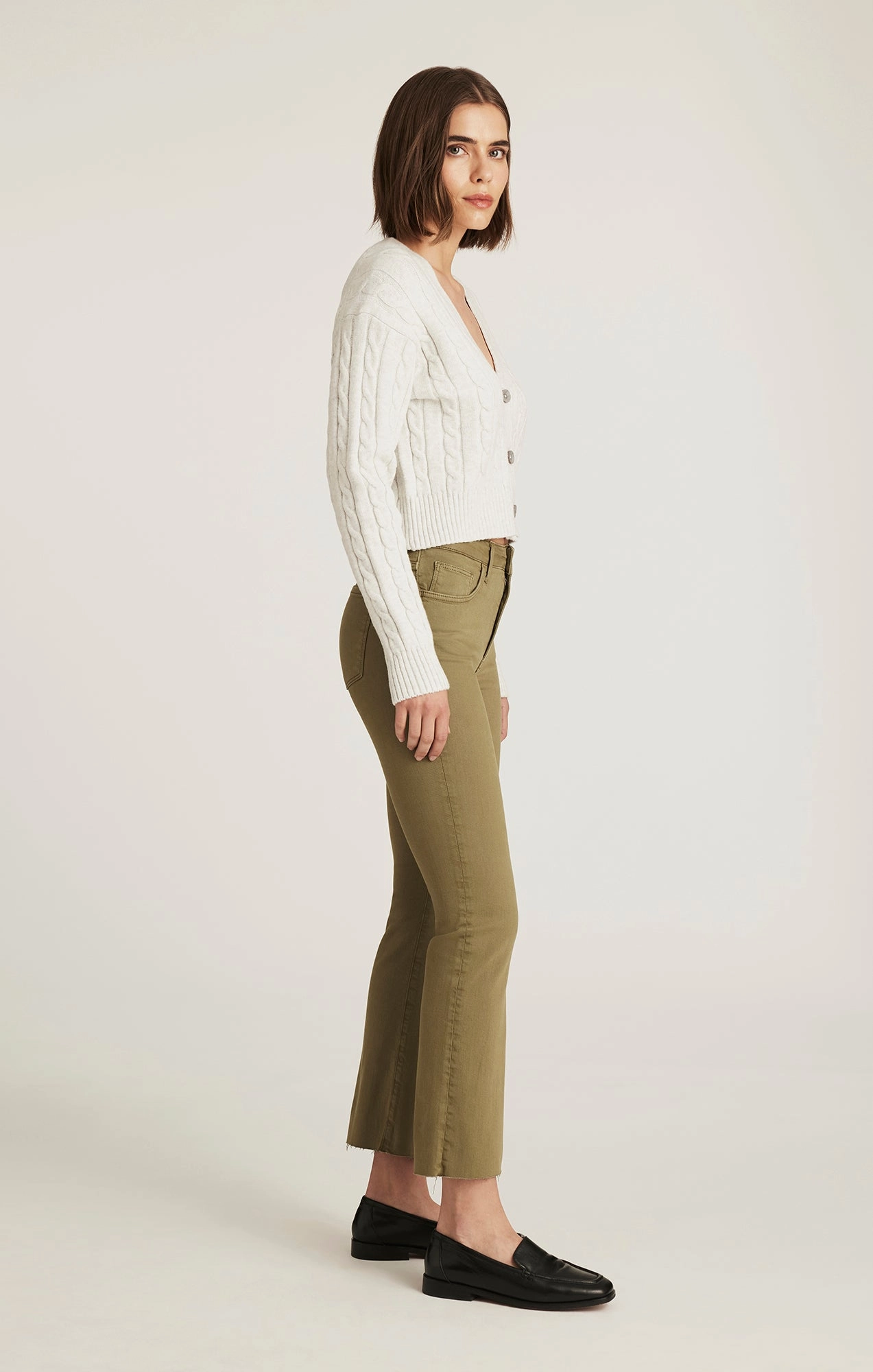 abrasion resistant coating Plain style ANIKA CROPPED FLARE IN OLIVE FLEX BLUE