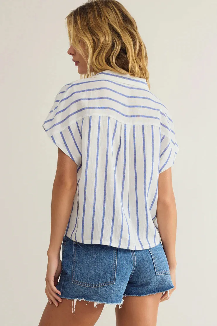 UV Protective Fabric Anti Pill Technology Parallel Linen Button Down | Palace Blue