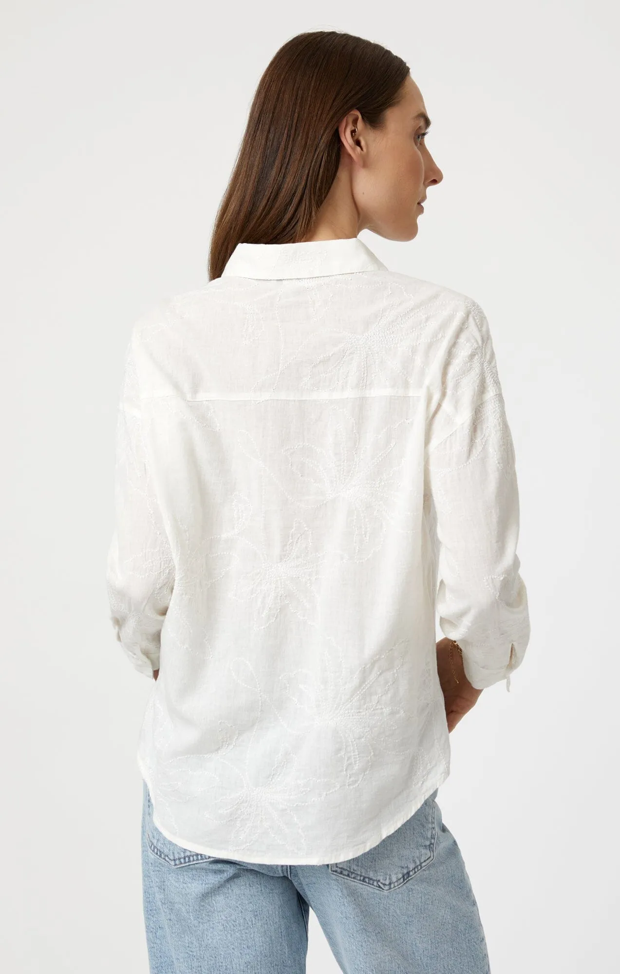 JACQUARD LONG SLEEVE SHIRT IN WHITE Conference Appropriate Eco friendly materials