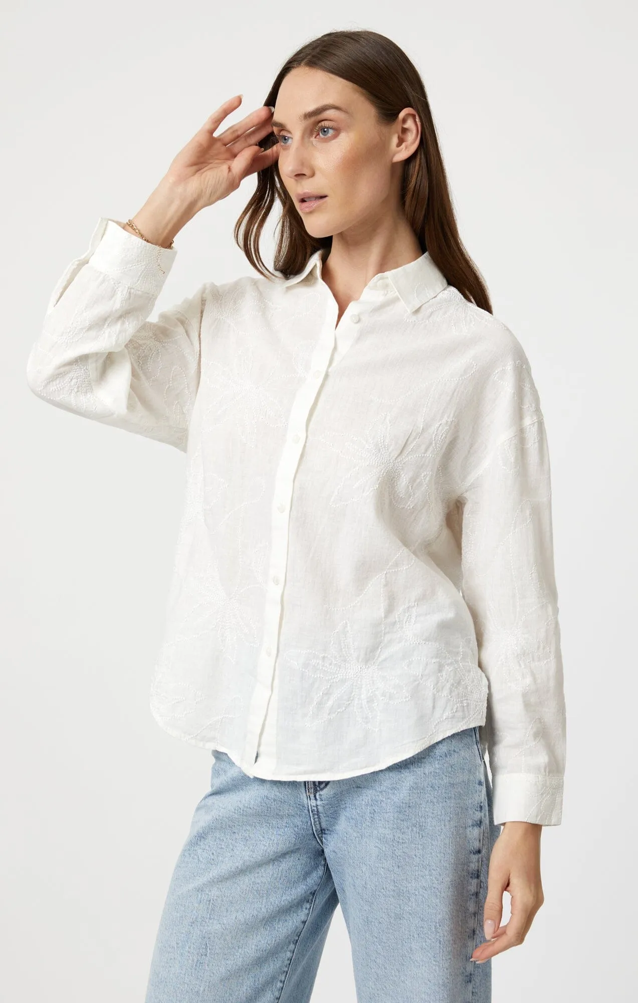 JACQUARD LONG SLEEVE SHIRT IN WHITE Soft Feel