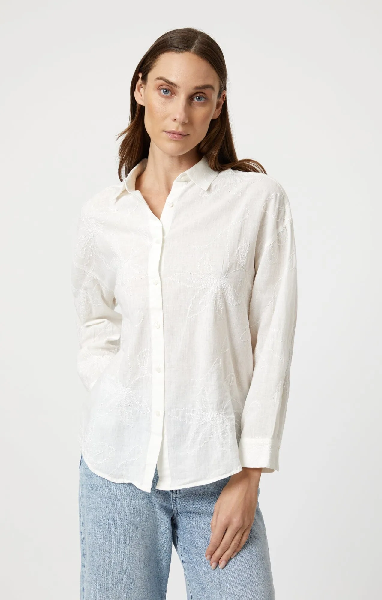 JACQUARD LONG SLEEVE SHIRT IN WHITE Thermal Regulation Fabric