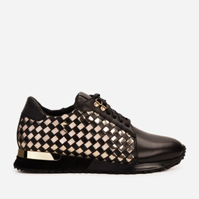 Light Comfort Reflective Safety Details The Mackenzie Black & Gold Woven Leather Men Sneaker