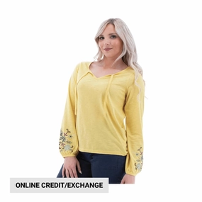 Aventura Women's Kateri Long Sleeve Top - Custard Hybrid Fabric Blend Fade Resistant Dye