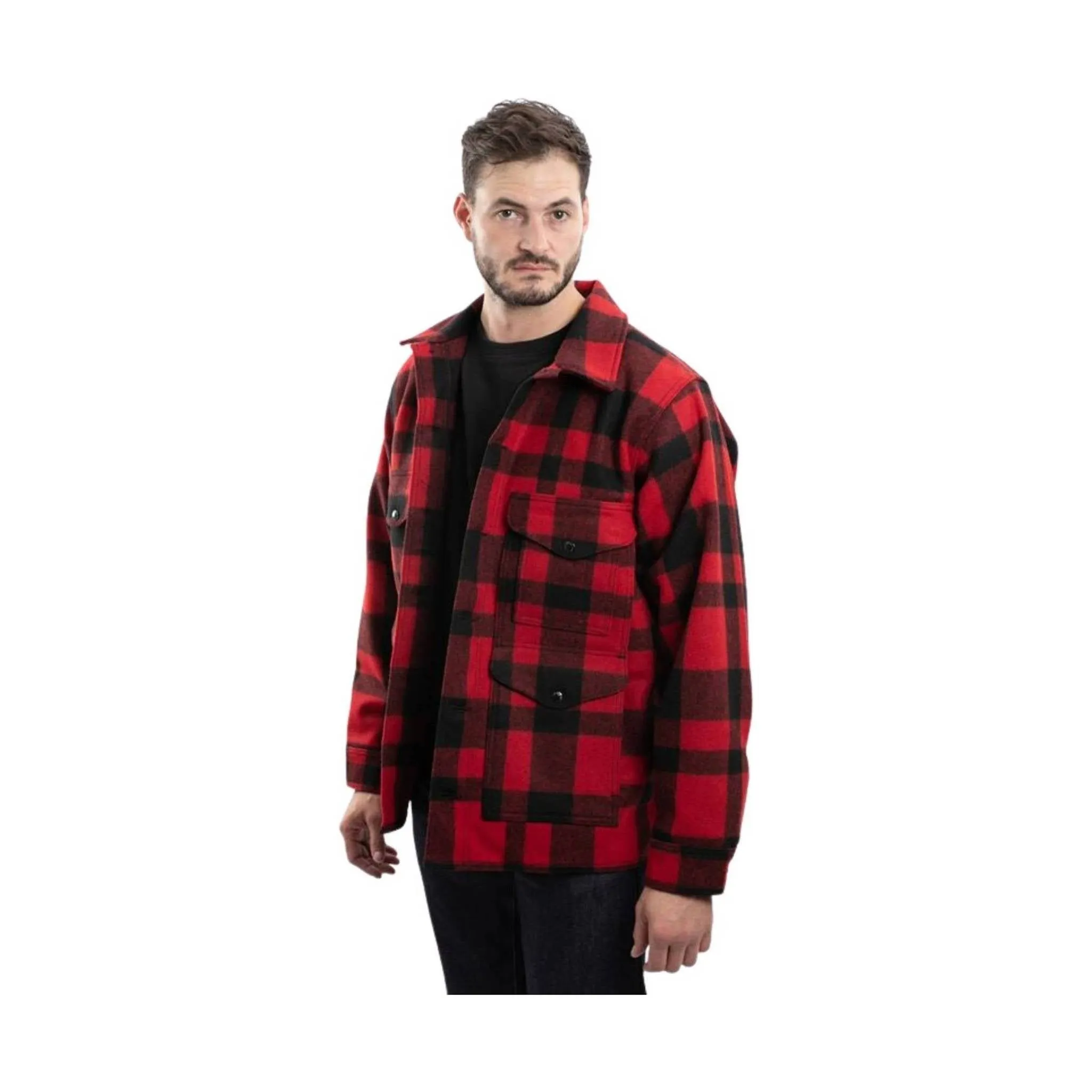 Cool Tone Weather Ready Filson Men's Mackinaw Wool Cruiser - Red/Black Plaid