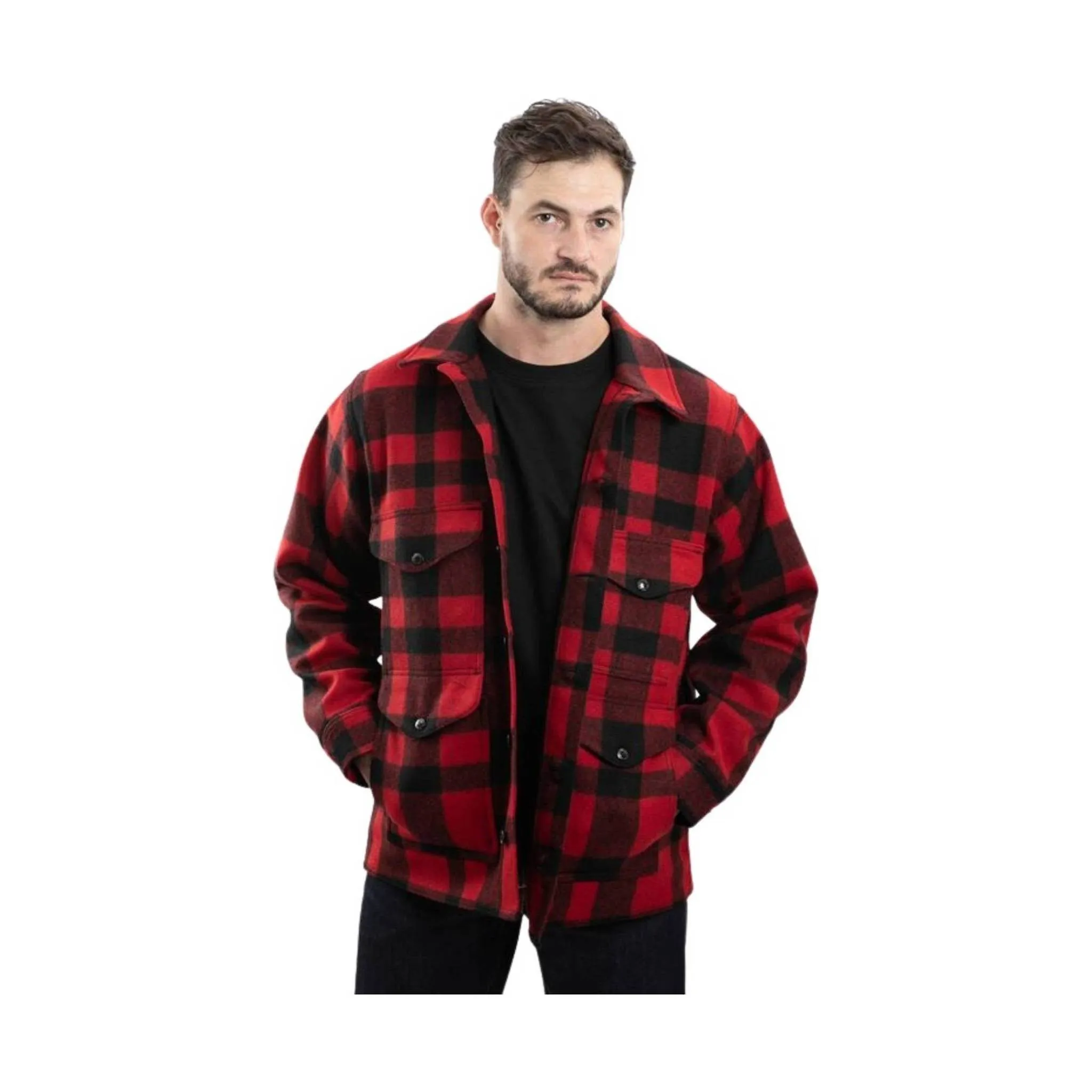 hypoallergenic material Dry Weather Look Filson Men's Mackinaw Wool Cruiser - Red/Black Plaid
