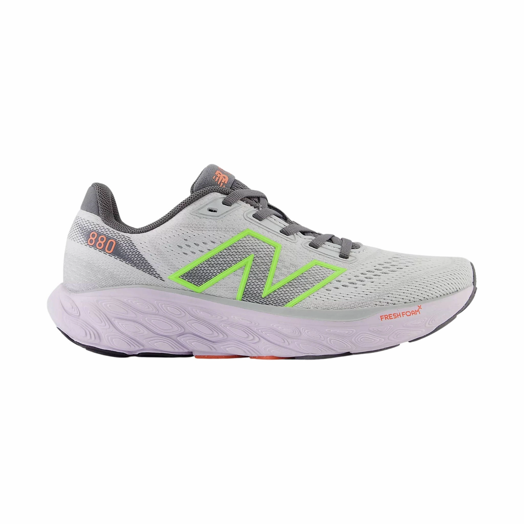New Balance Women's Fresh Foam X 880v14 Running Shoes - Grey Matter with Taro and Bleached Lime Glo Extended Heel Counter