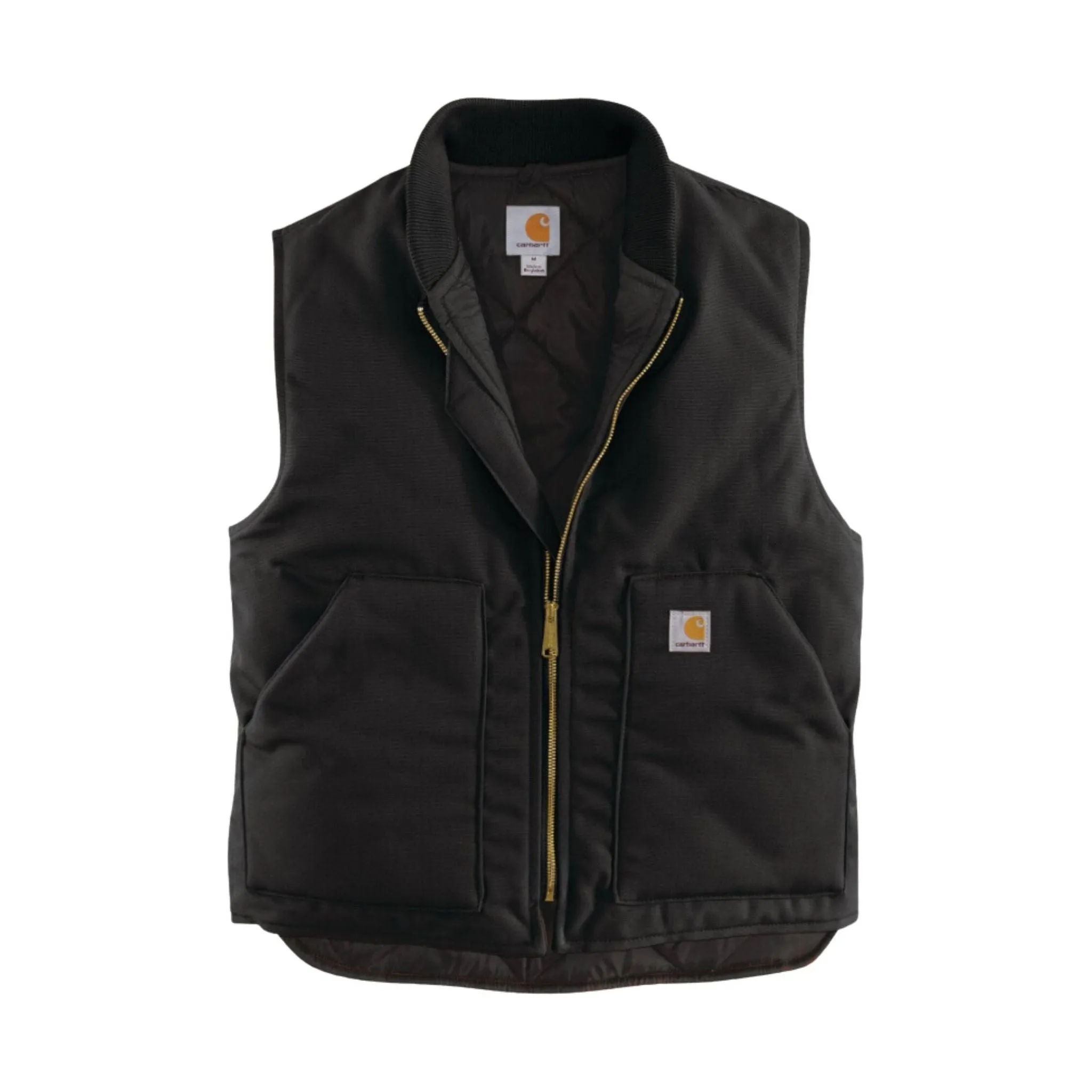 Reinforced Seams Softshell Coating Carhartt Men's Rib Collar Insulated Relaxed Fit Firm Duck Vest - Black