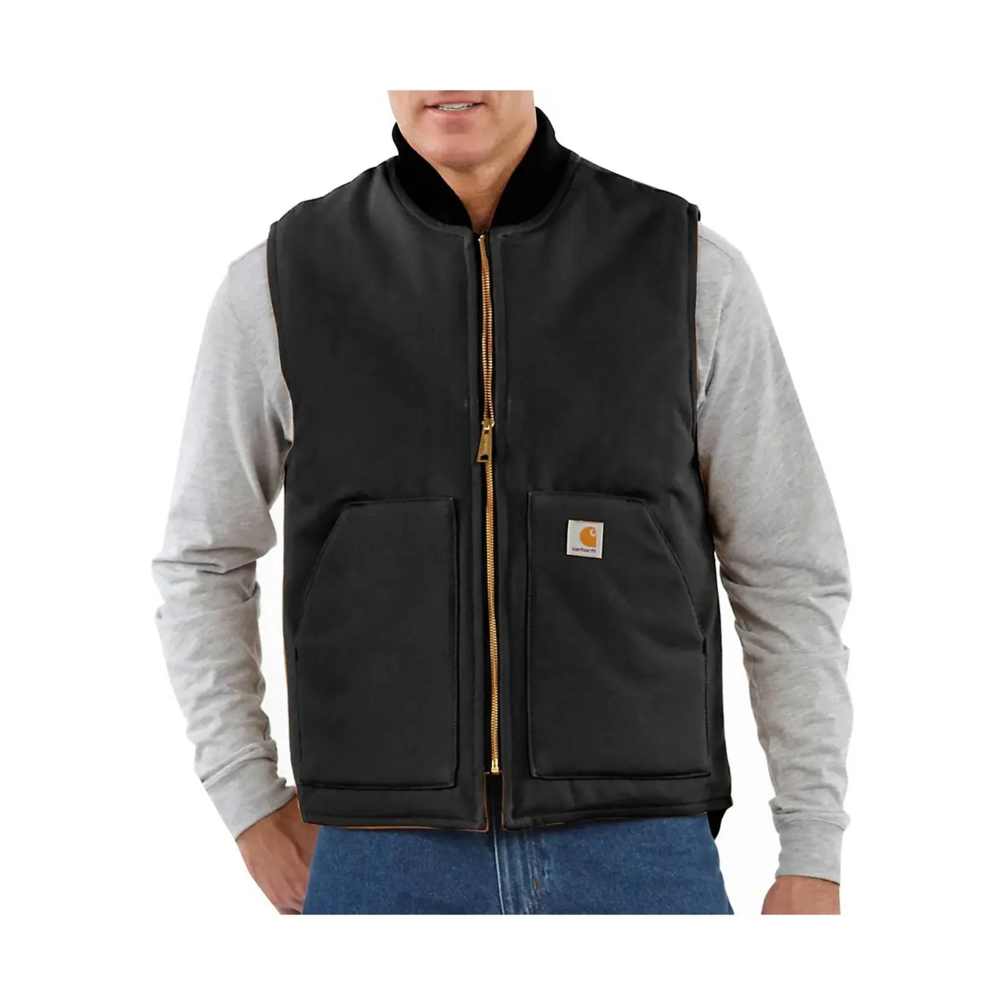 Carhartt Men's Rib Collar Insulated Relaxed Fit Firm Duck Vest - Black Multi Purpose Layer