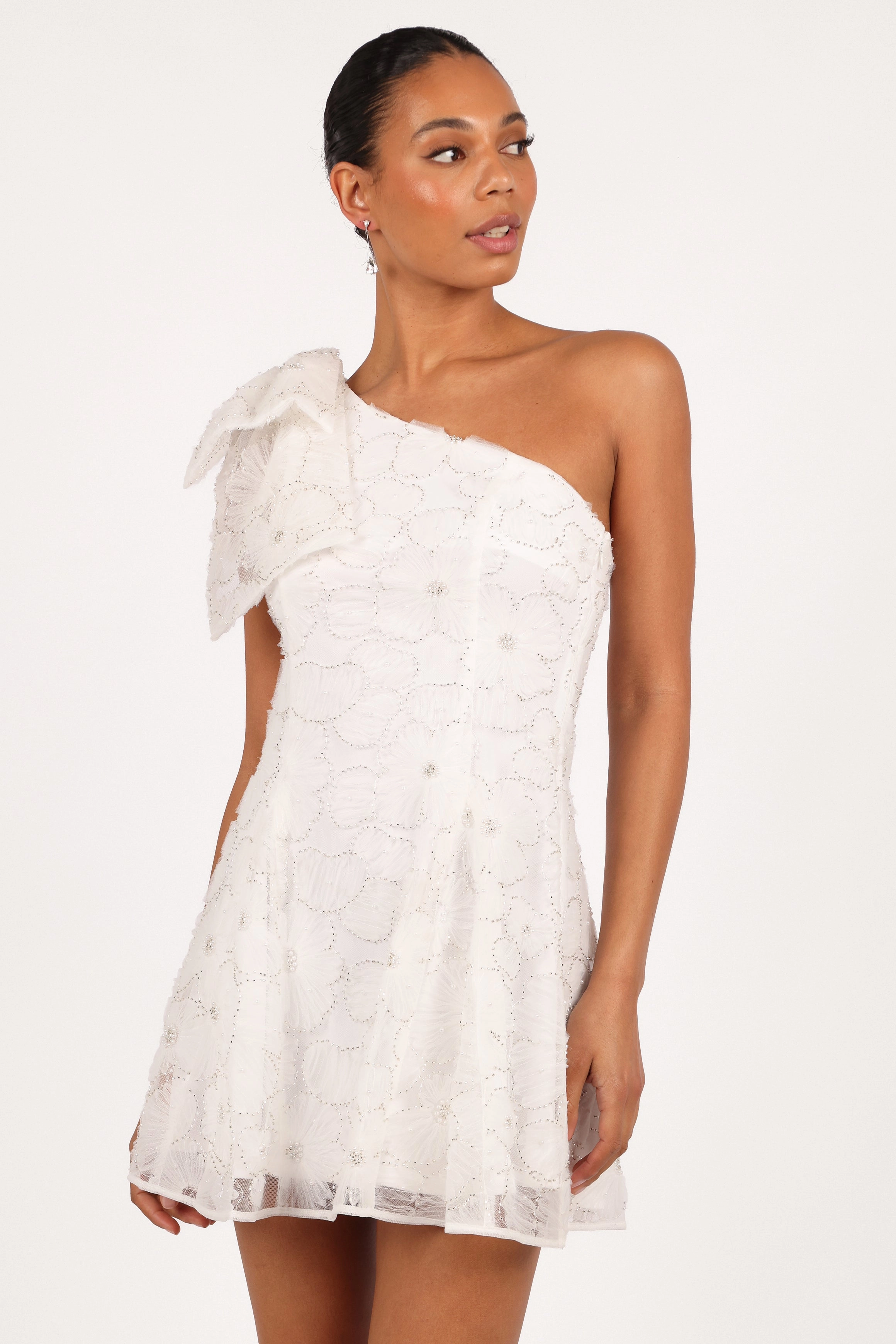 Texture Softness Ashly Off Shoulder Mini Dress - White