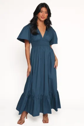 Sleek Volume Elastic-Waist Tessa Maxi Dress - Blue